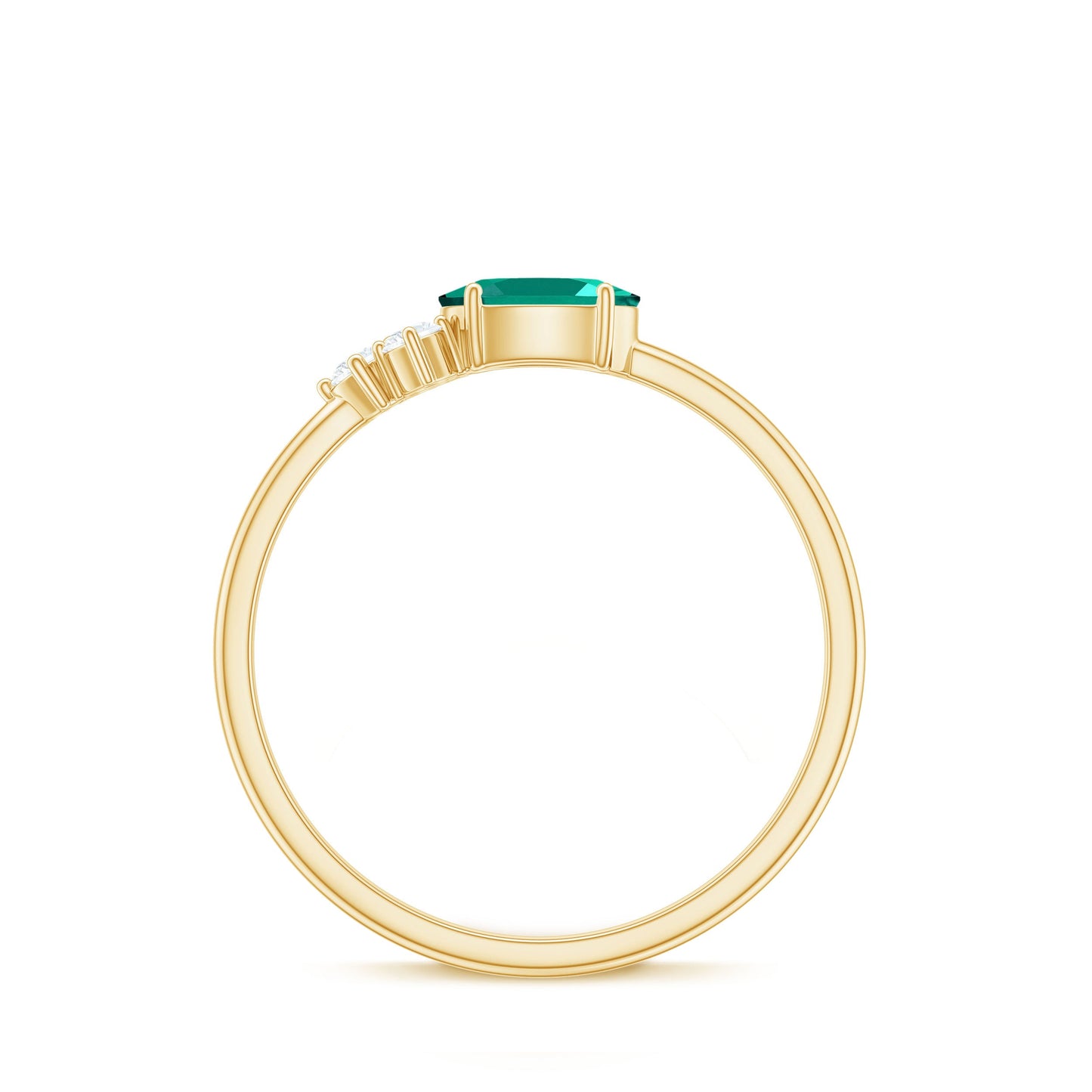 East West Style Oval Lab Grown Emerald Promise Ring with Diamond Trio