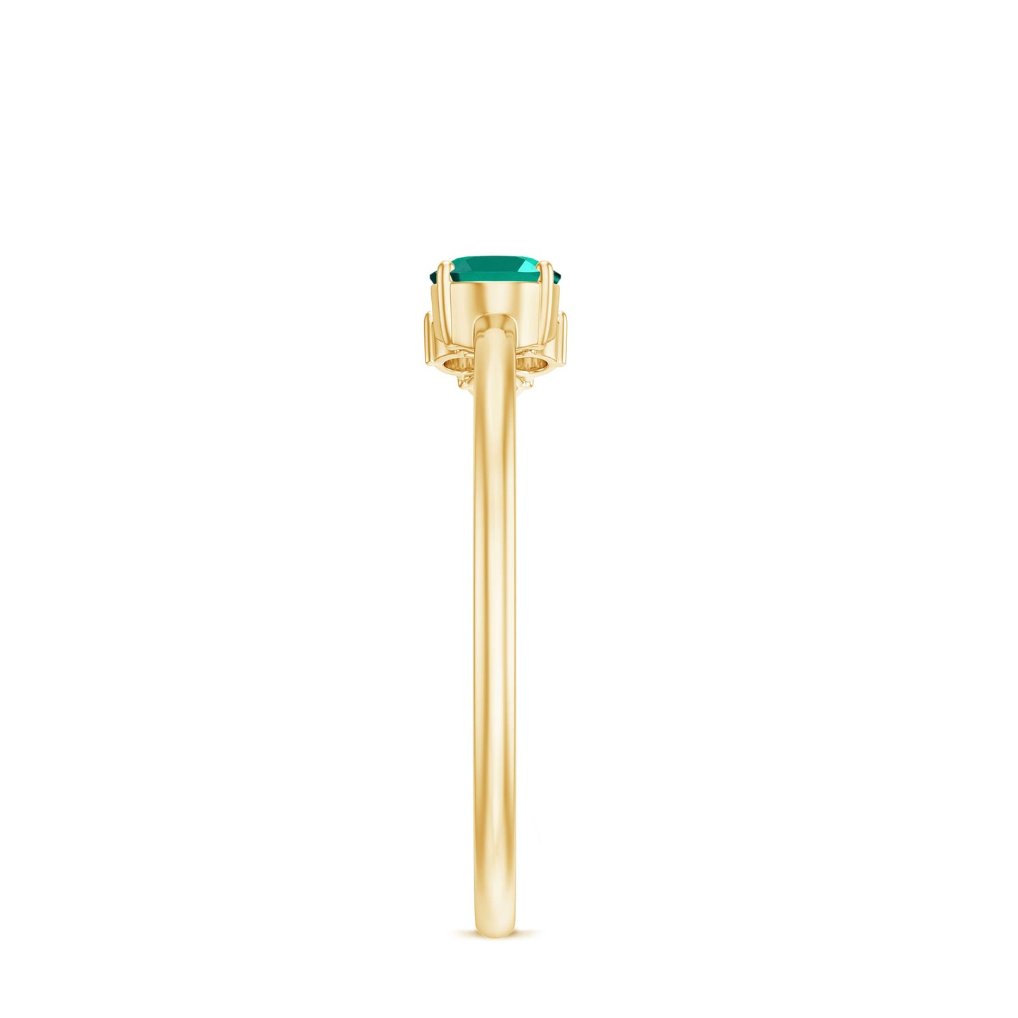 East West Style Oval Lab Grown Emerald Promise Ring with Diamond Trio
