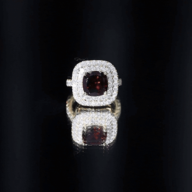 Natural Garnet Double Halo Engagement Ring with Moissanite