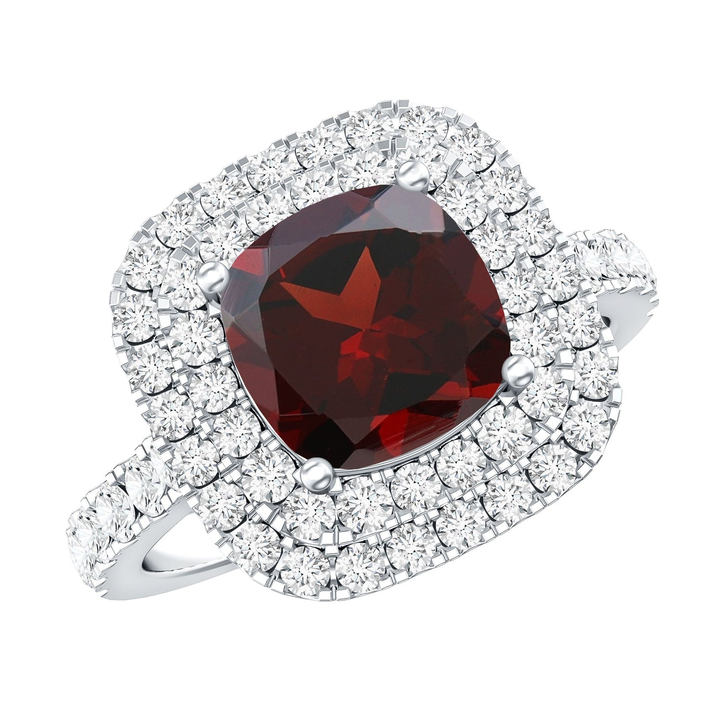 Natural Garnet Double Halo Engagement Ring with Moissanite