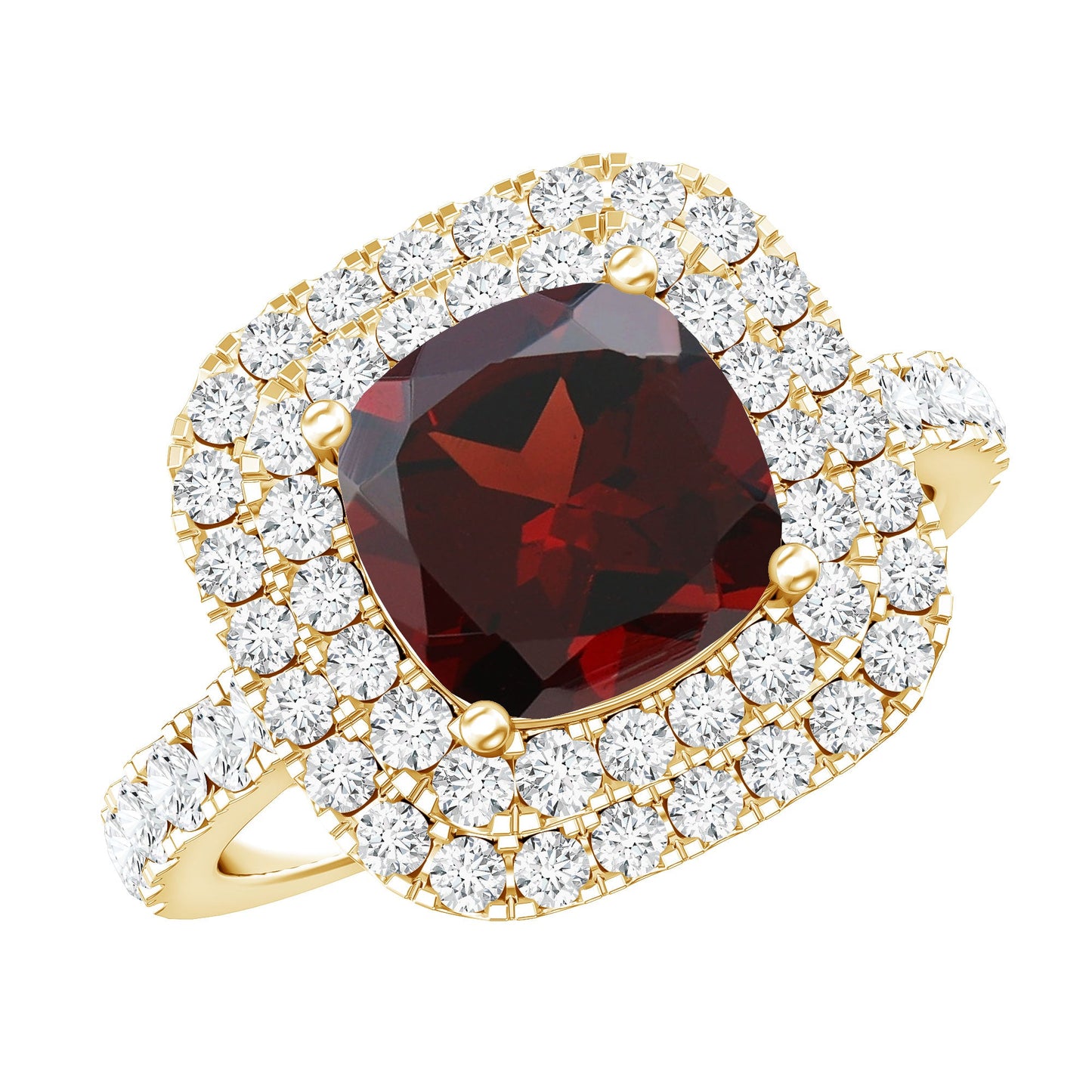Natural Garnet Double Halo Engagement Ring with Moissanite