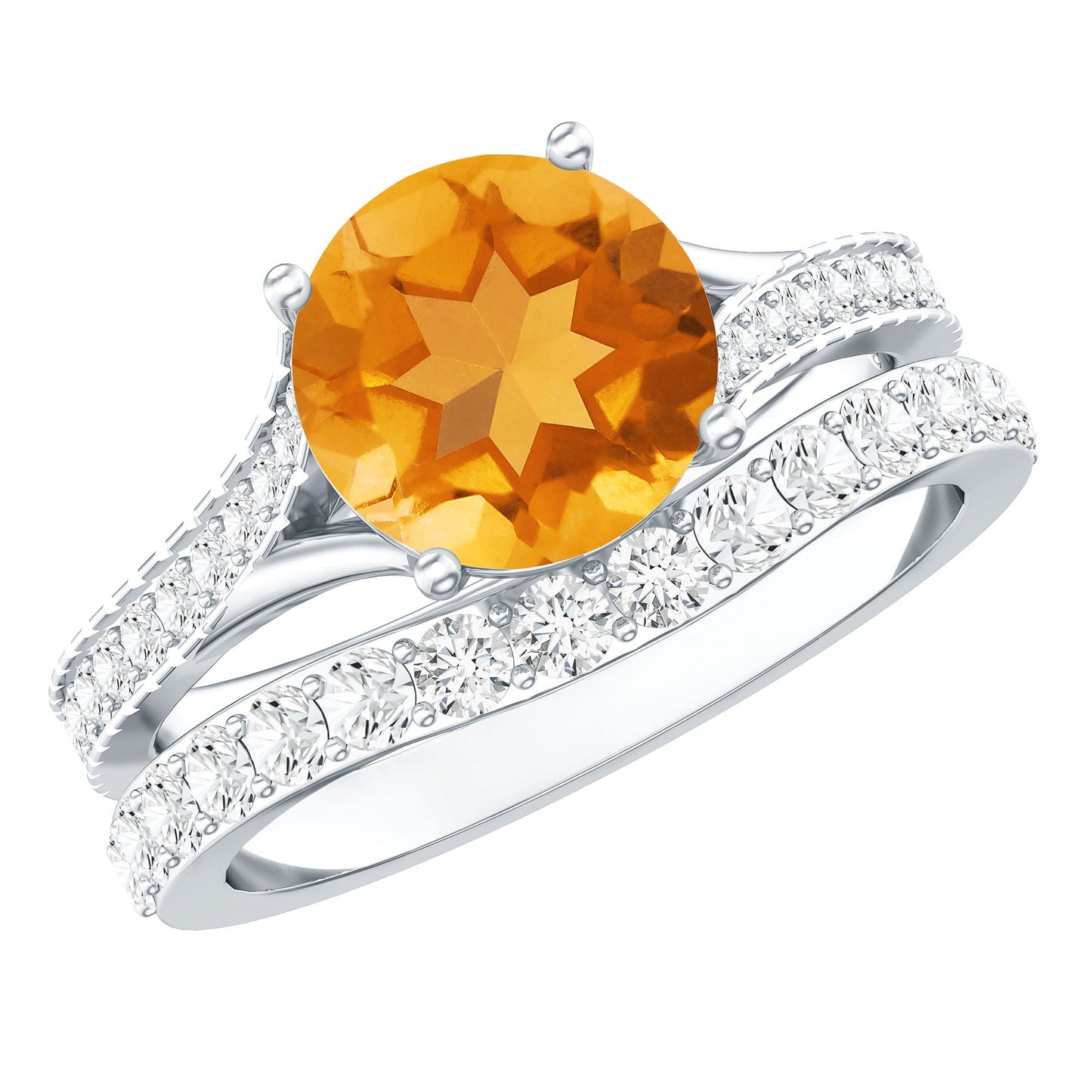 Certified Real Citrine Engagement Ring with Moissanite Wedding Band