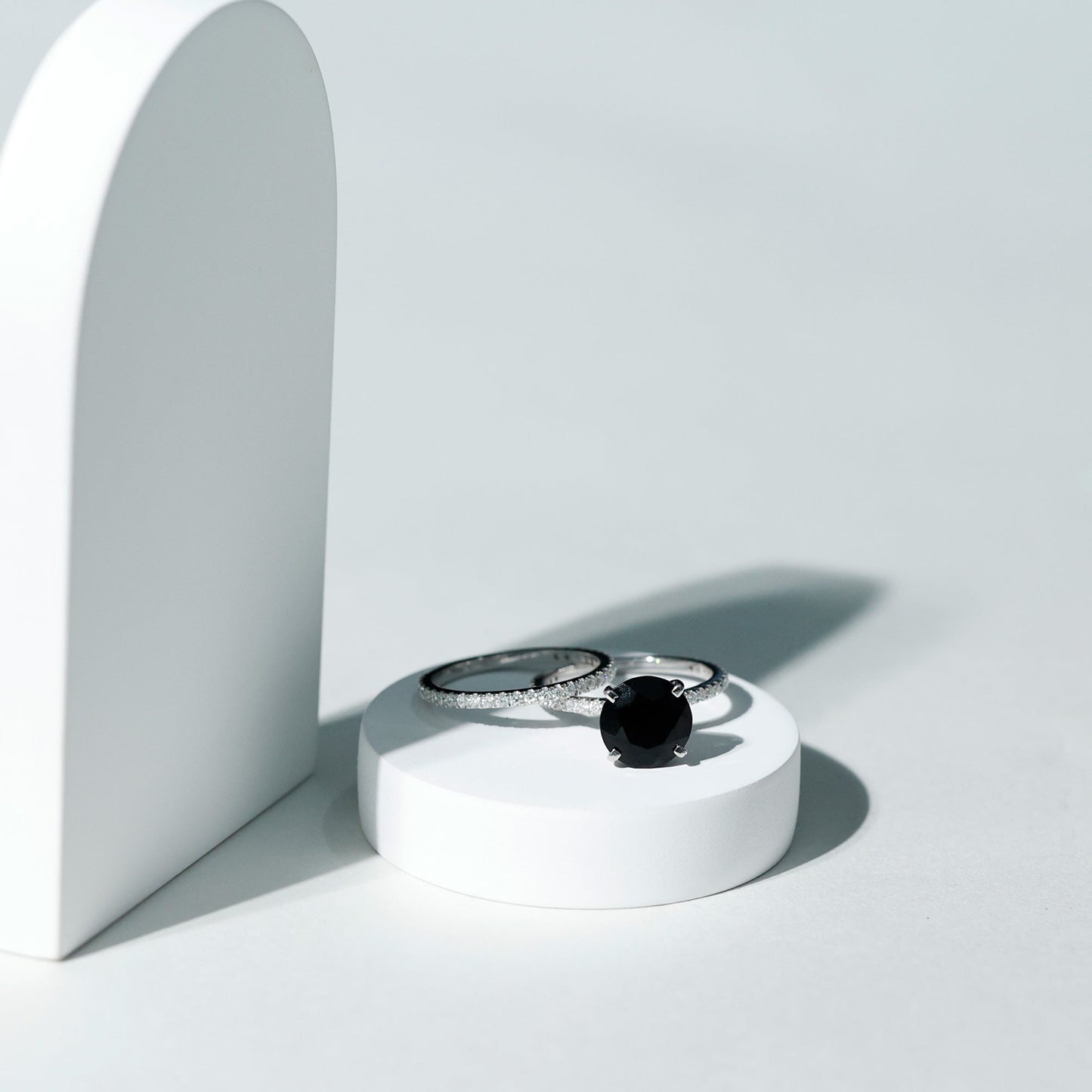 Certified 4.5 Carat Lab Grown Black Diamond Engagement Ring with Moissanite Wedding Band