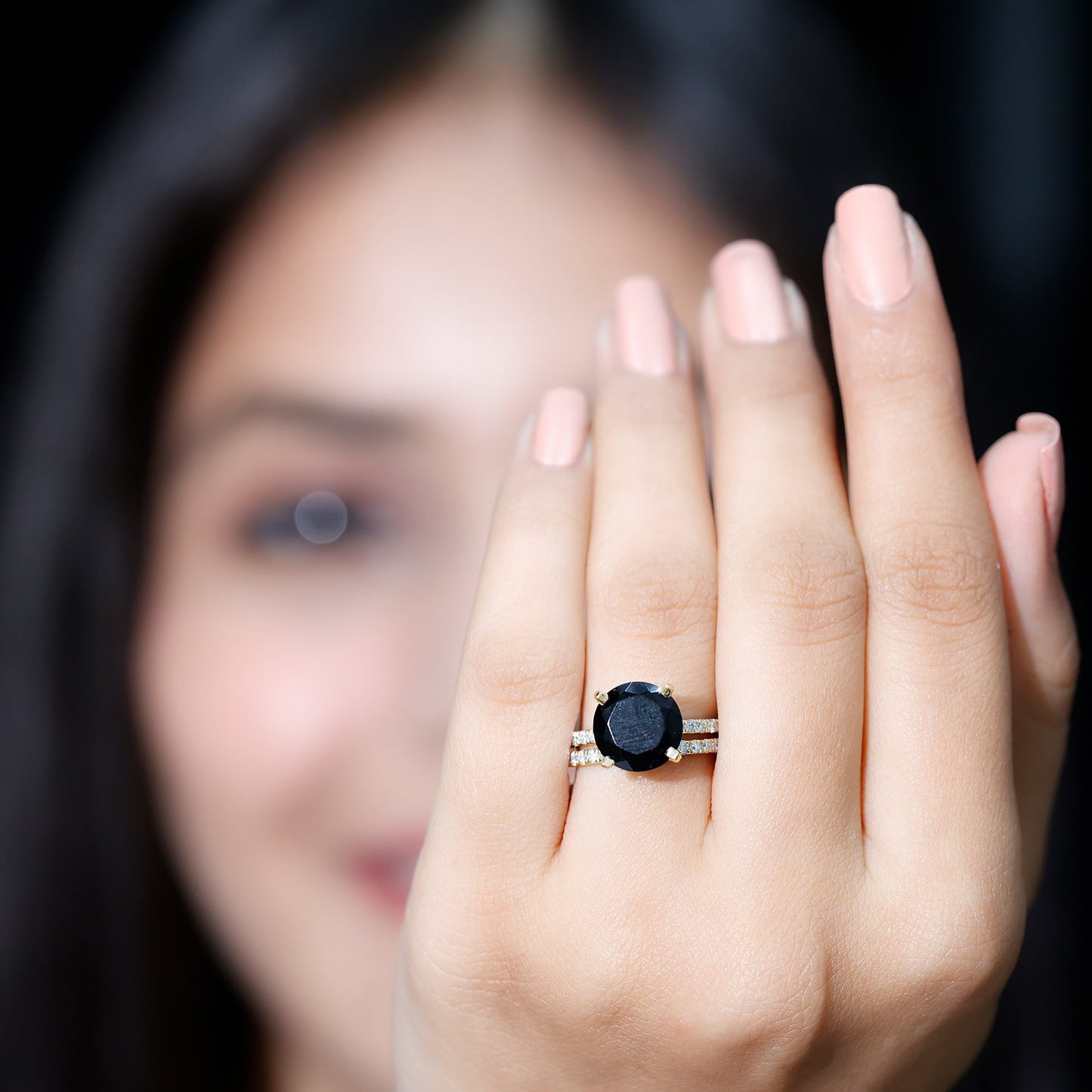 Certified 4.5 Carat Lab Grown Black Diamond Engagement Ring with Moissanite Wedding Band