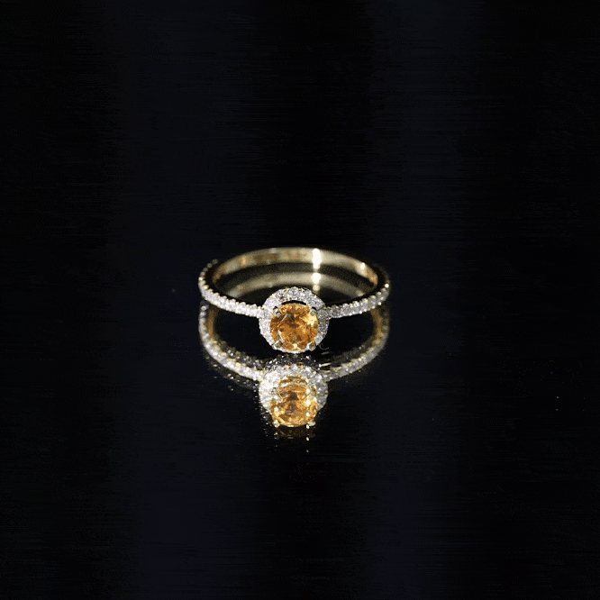 Round Cut Citrine and Diamond Classic Engagement Ring