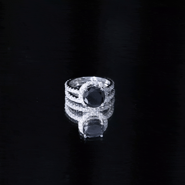 2 Carat Lab Grown Black Diamond Engagement Ring with Moissanite Wedding Band