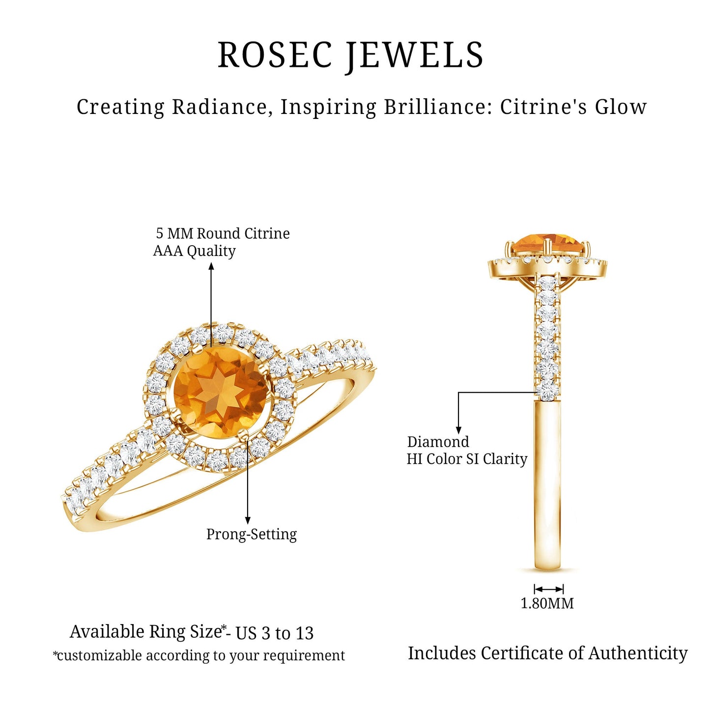 Minimalist Citrine Diamond Engagement Ring with Halo