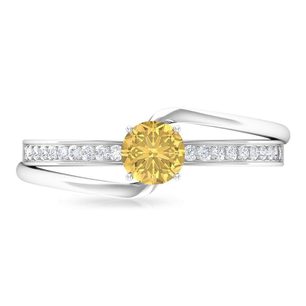 Natural Citrine Engagement Ring with Diamond Bypass Shank