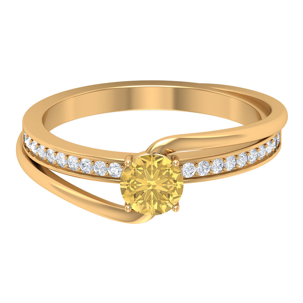 Natural Citrine Engagement Ring with Diamond Bypass Shank