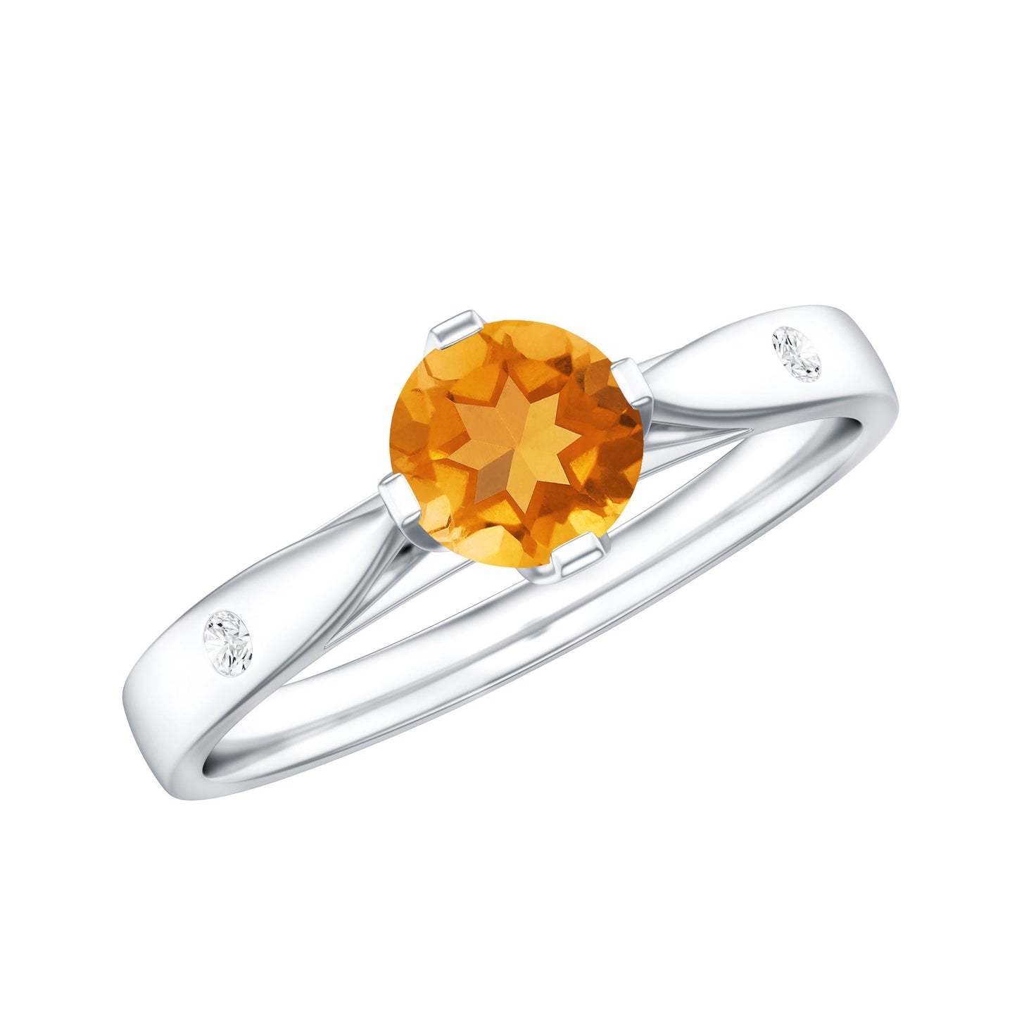 Certified Real Citrine Promise Ring with Diamond