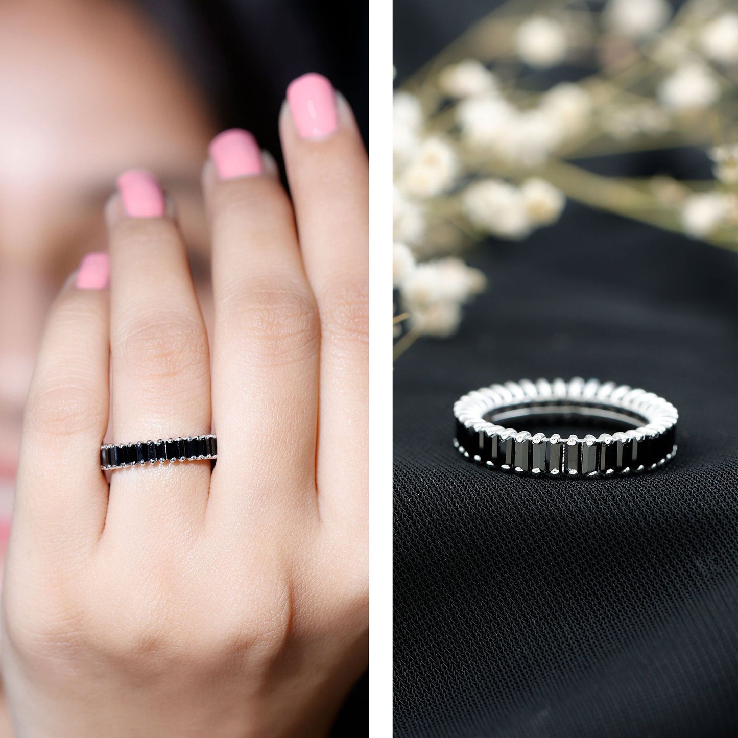 Certified Baguette Lab Grown Black Diamond Eternity Ring for Anniversary