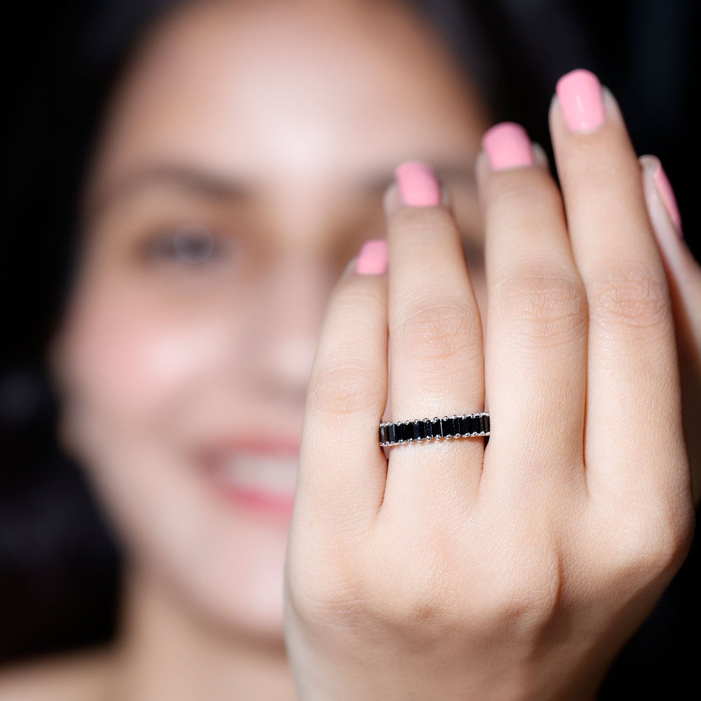 Certified Baguette Lab Grown Black Diamond Eternity Ring for Anniversary
