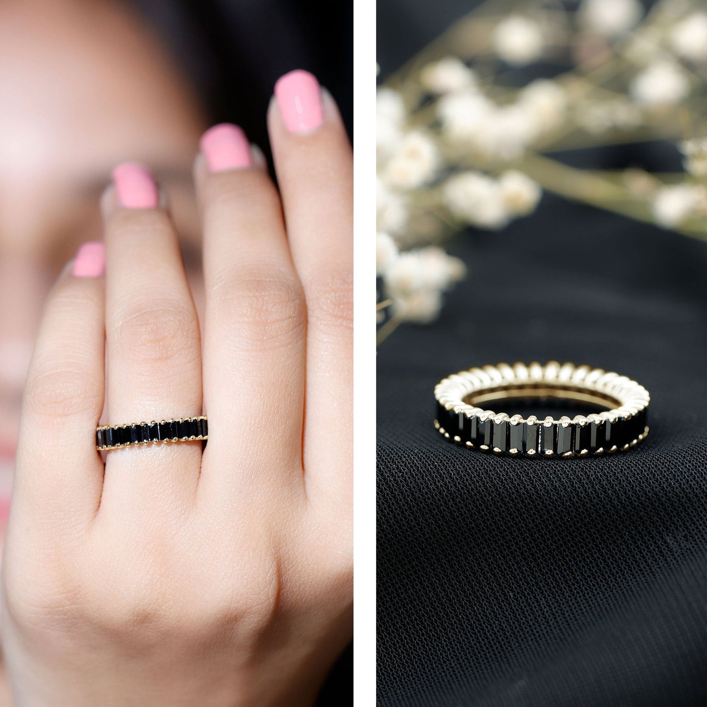 Certified Baguette Lab Grown Black Diamond Eternity Ring for Anniversary