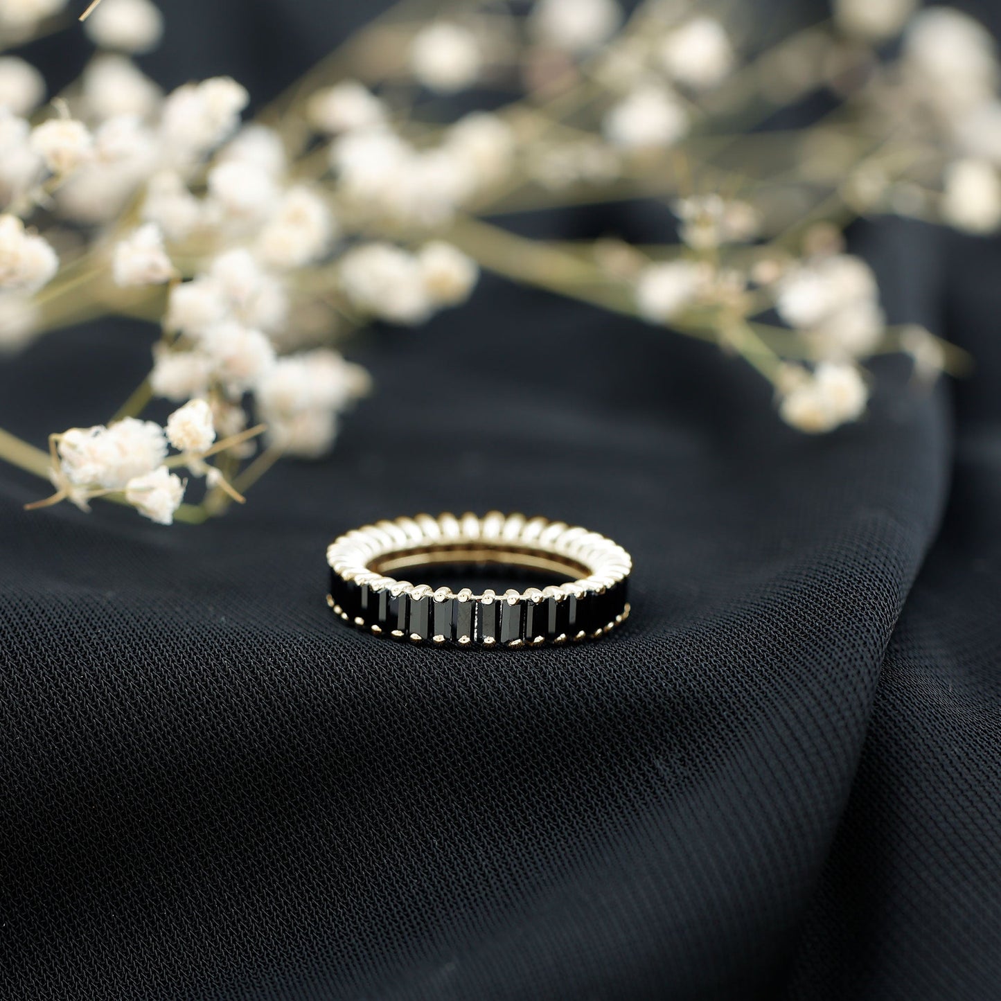 Certified Baguette Lab Grown Black Diamond Eternity Ring for Anniversary