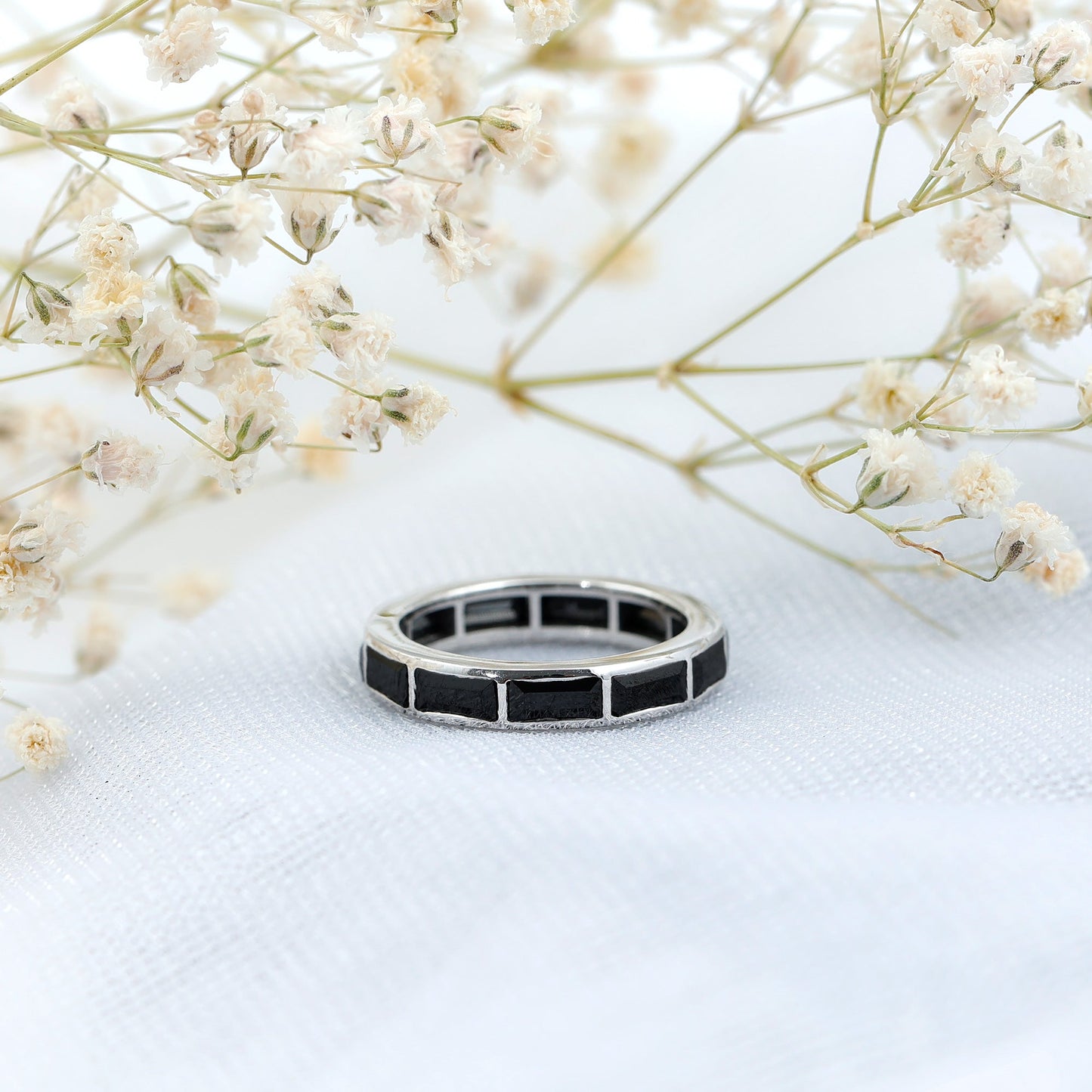 Baguette Cut Lab Grown Black Diamond Eternity Band Ring