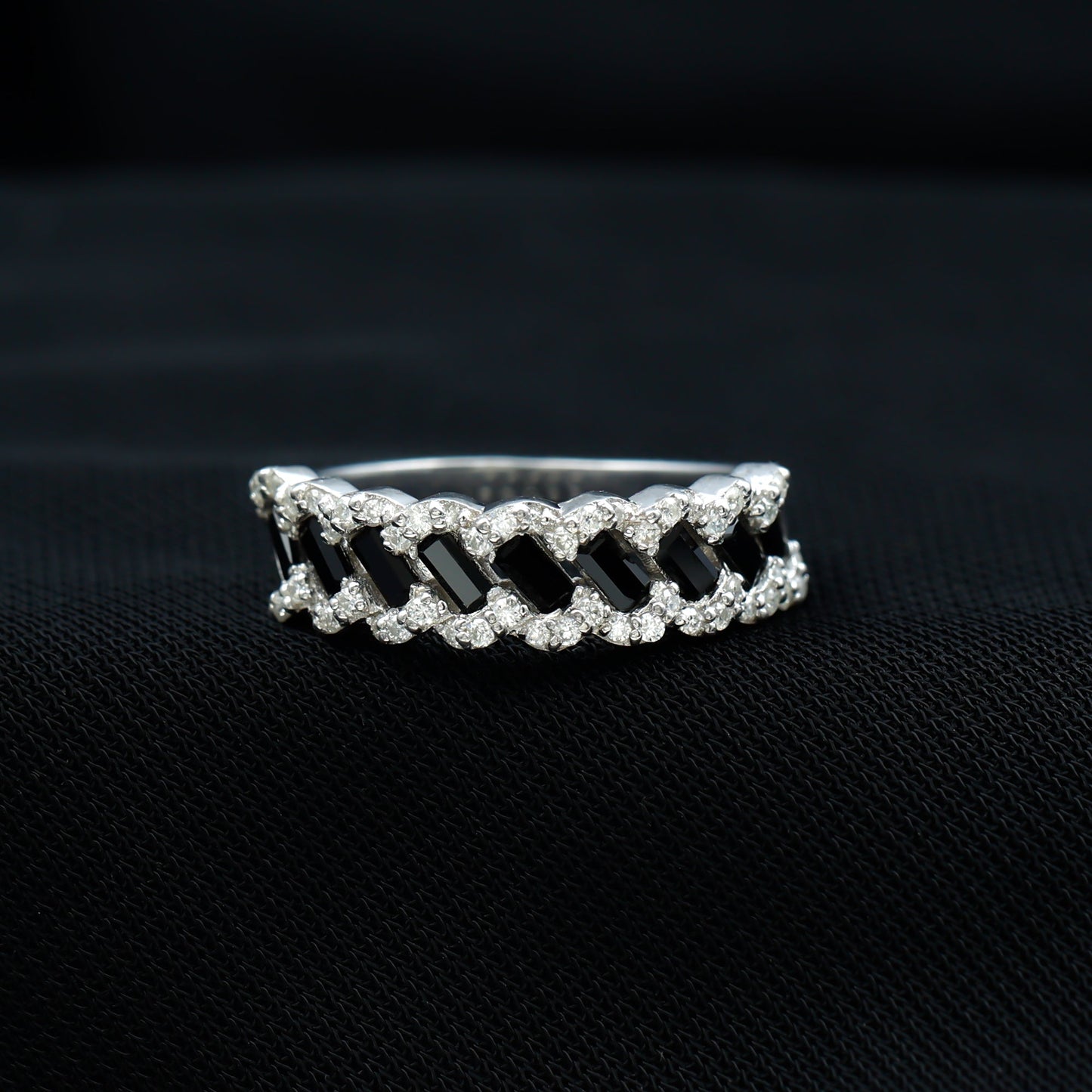 Certified Lab Grown Black and White Diamond Half Eternity Band Ring for Anniversary