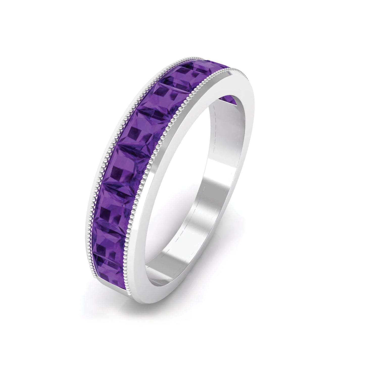Natural Princess Cut Amethyst Half Eternity Ring for Women