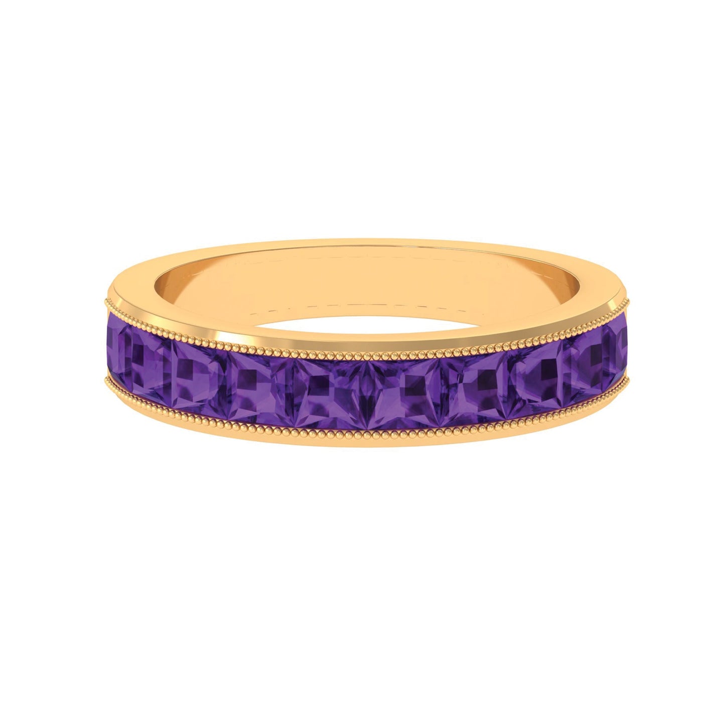 Natural Princess Cut Amethyst Half Eternity Ring for Women