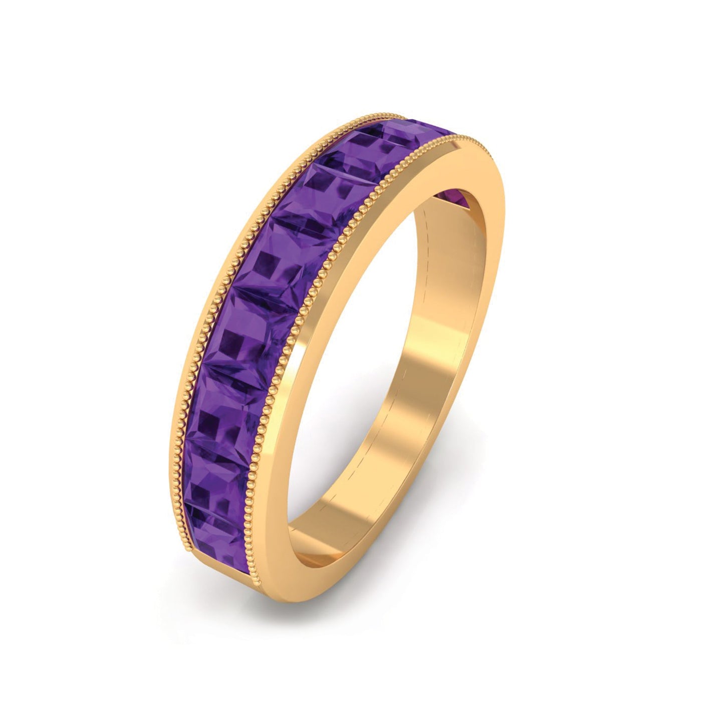 Natural Princess Cut Amethyst Half Eternity Ring for Women