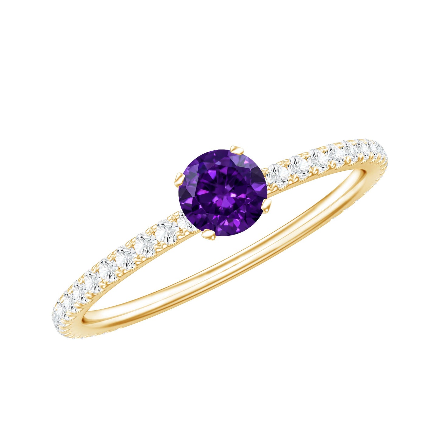 Real Amethyst Diamond Promise Ring for Women
