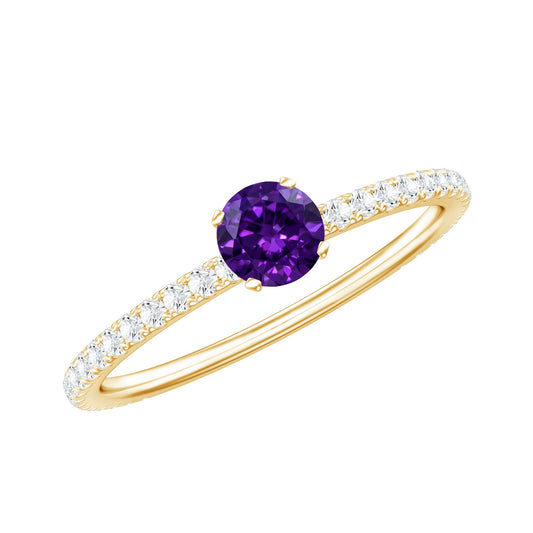 Real Amethyst Diamond Promise Ring for Women