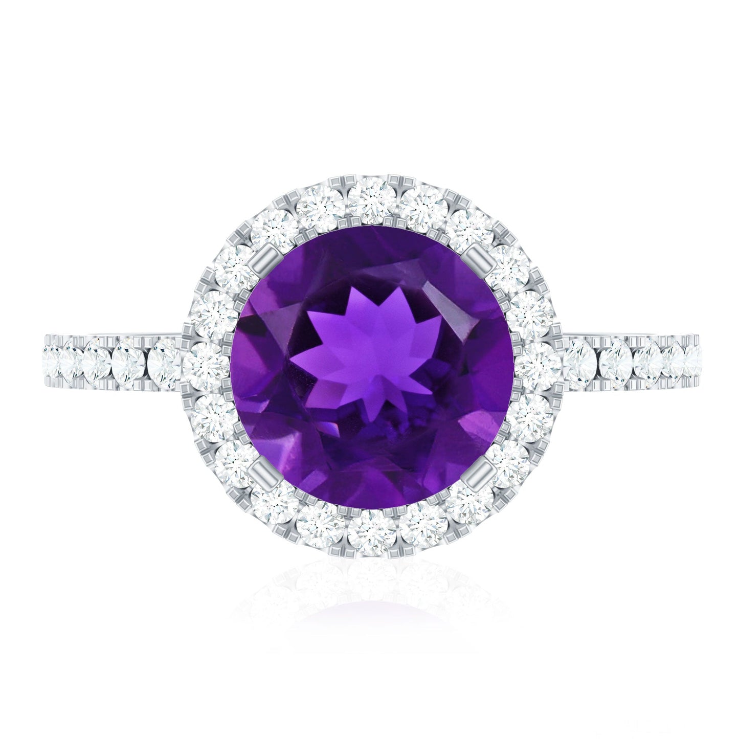 Certified Real 2 Carat Amethyst Engagement Ring with Moissanite Halo
