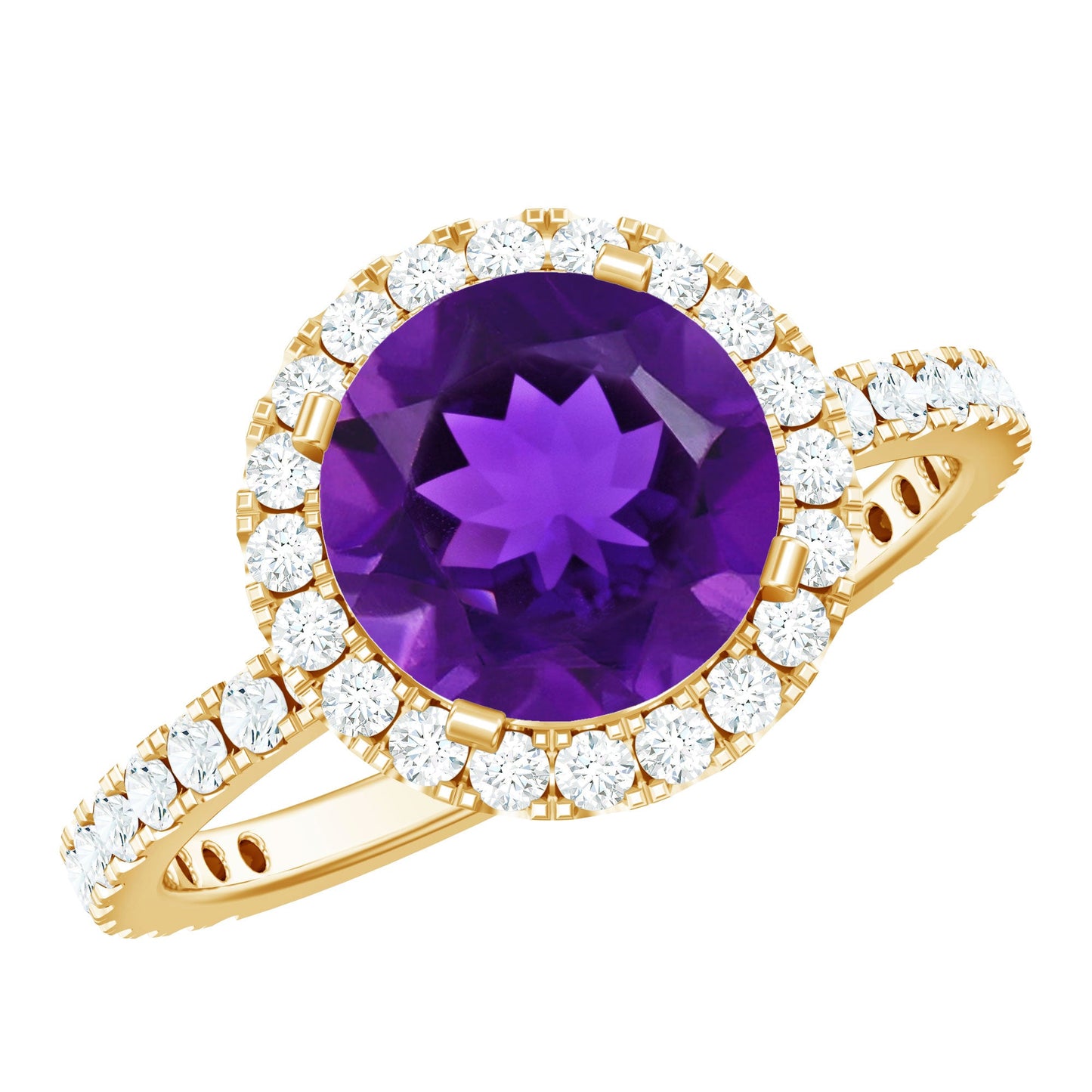 Certified Real 2 Carat Amethyst Engagement Ring with Moissanite Halo