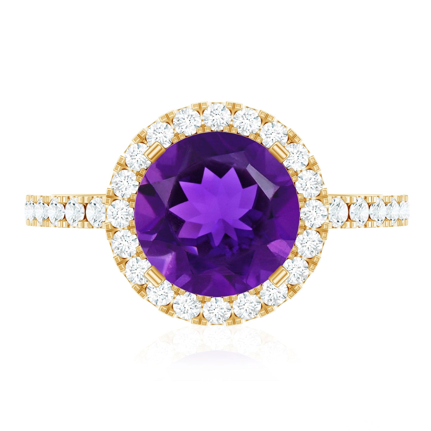 Certified Real 2 Carat Amethyst Engagement Ring with Moissanite Halo