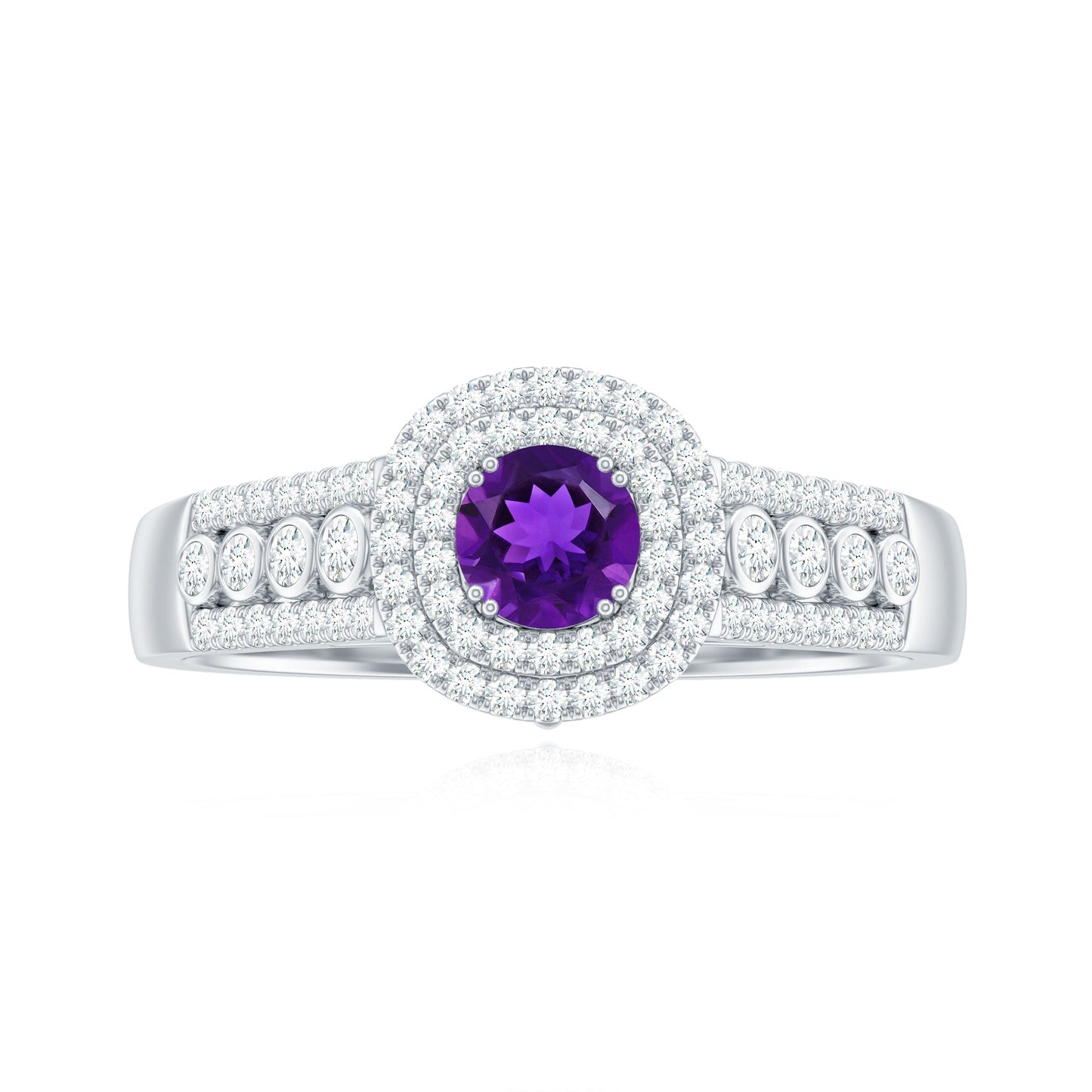 Natural 1.2 Carat Amethyst Engagement Ring with Moissanite Double Halo