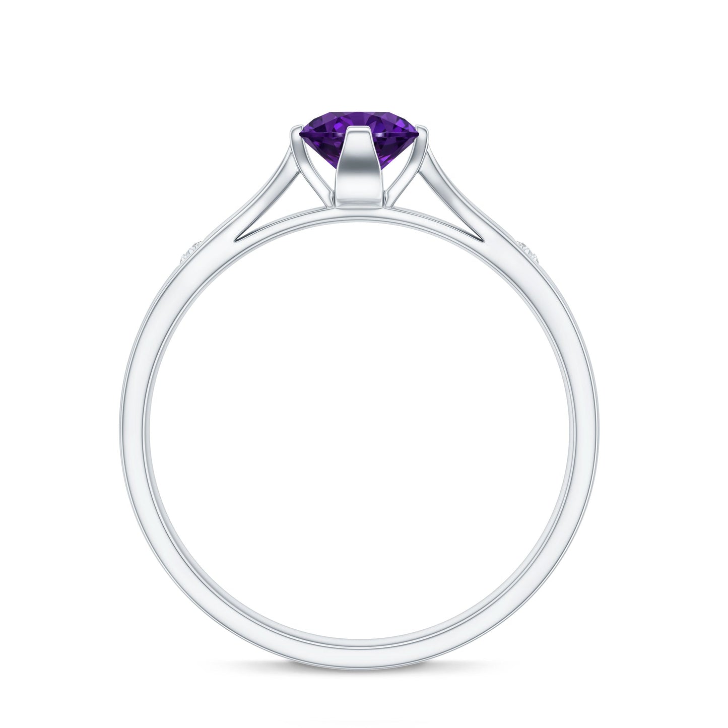 0.4 Carat Solitaire Round Shape Amethyst Ring with Diamond