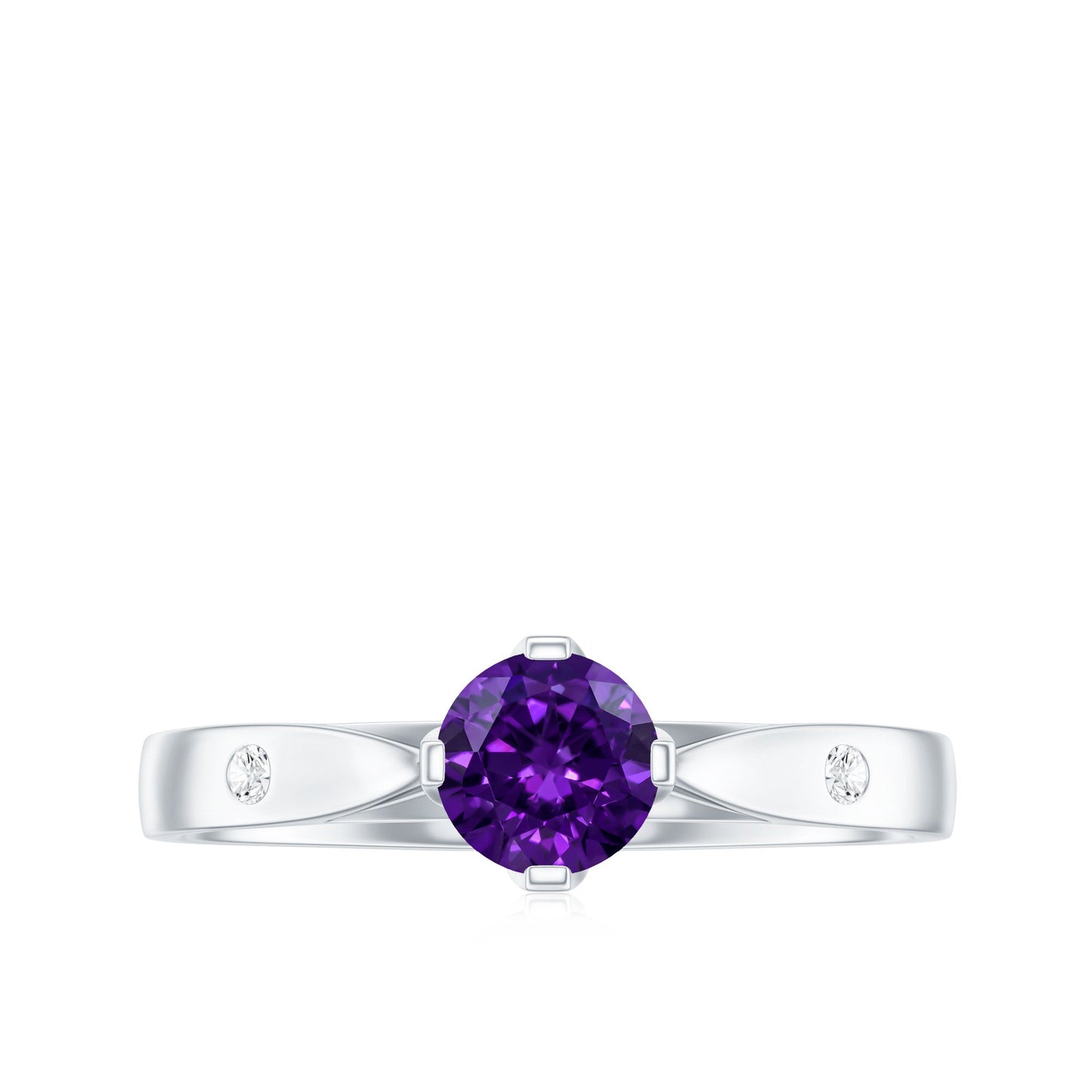 0.4 Carat Solitaire Round Shape Amethyst Ring with Diamond