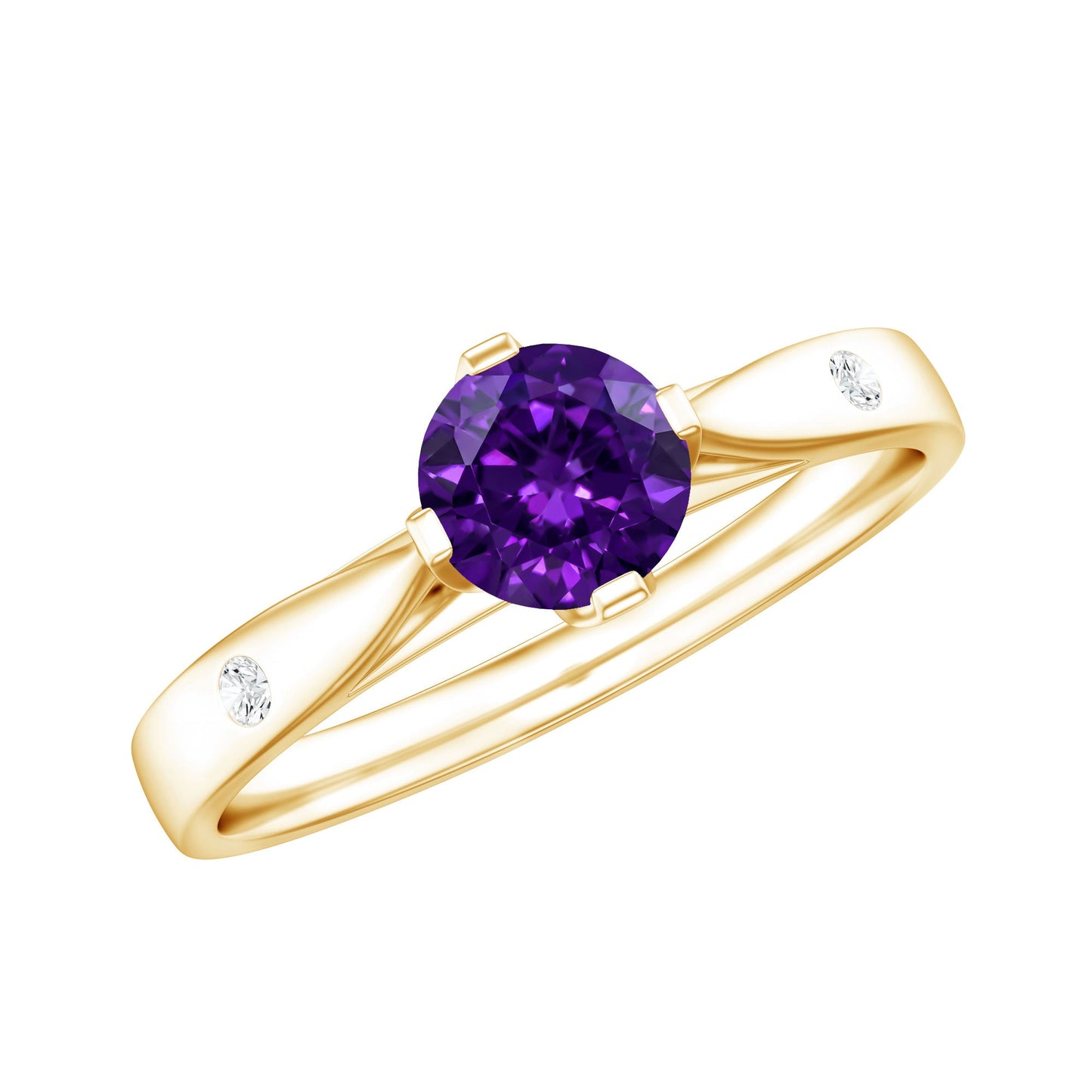 0.4 Carat Solitaire Round Shape Amethyst Ring with Diamond