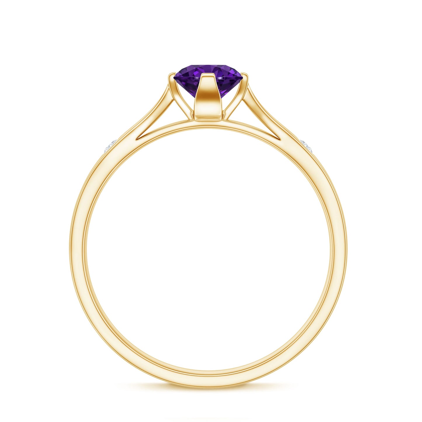 0.4 Carat Solitaire Round Shape Amethyst Ring with Diamond