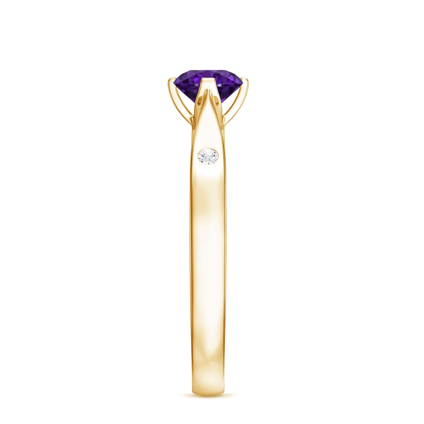 0.4 Carat Solitaire Round Shape Amethyst Ring with Diamond