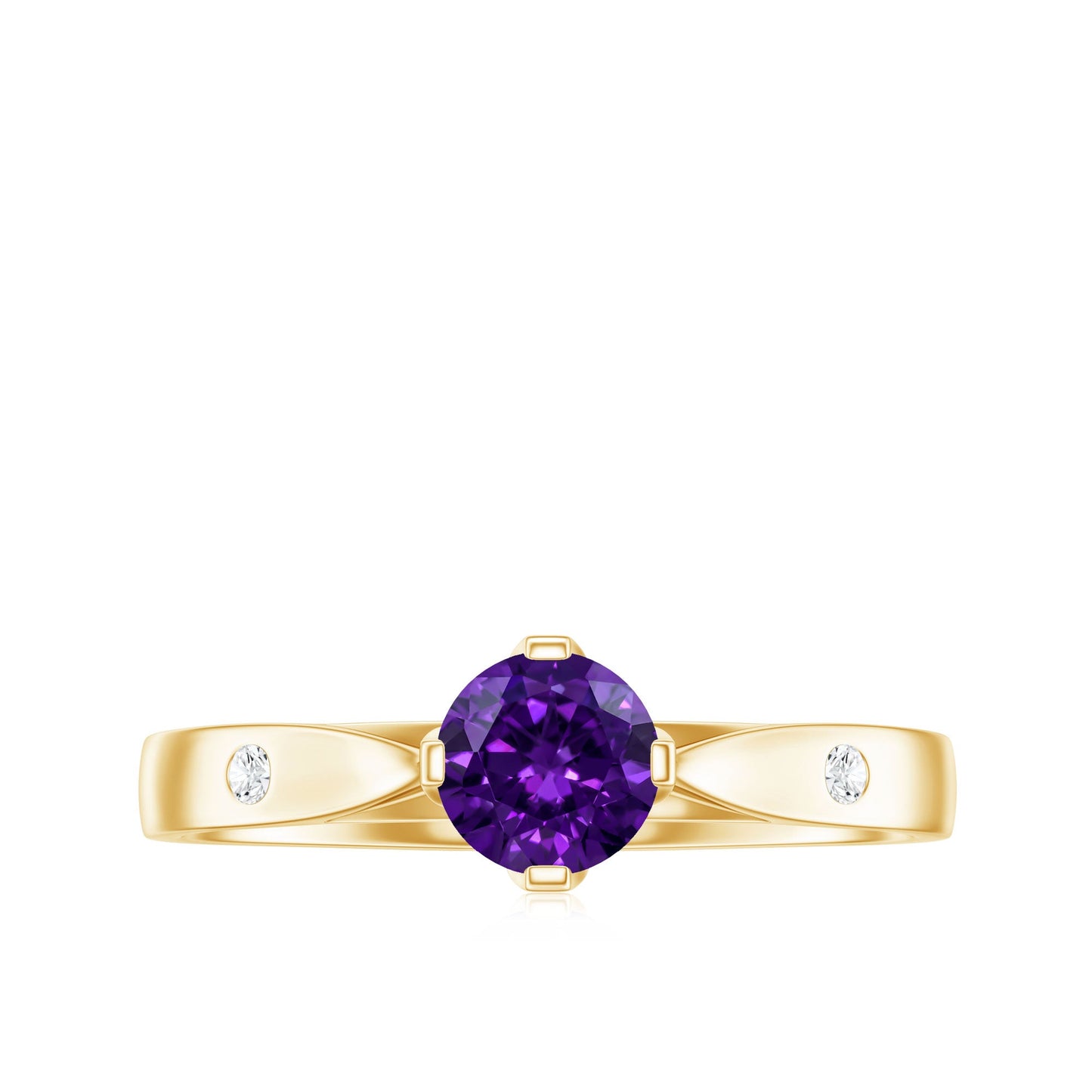 0.4 Carat Solitaire Round Shape Amethyst Ring with Diamond