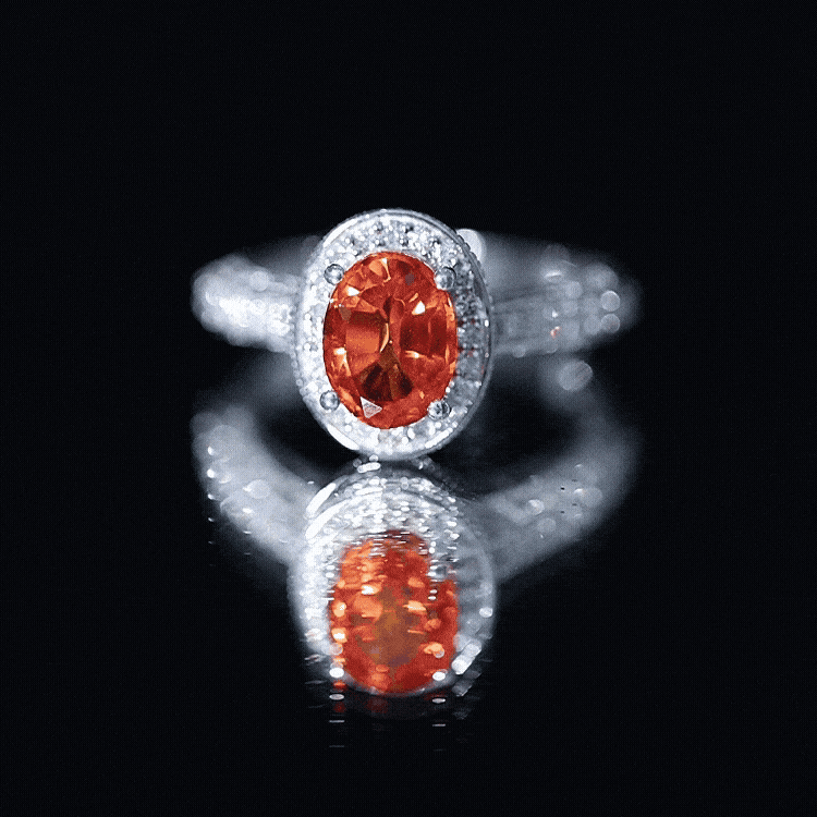 1.5 Carat Lab Grown Orange Sapphire Engagement Ring with Diamond Halo