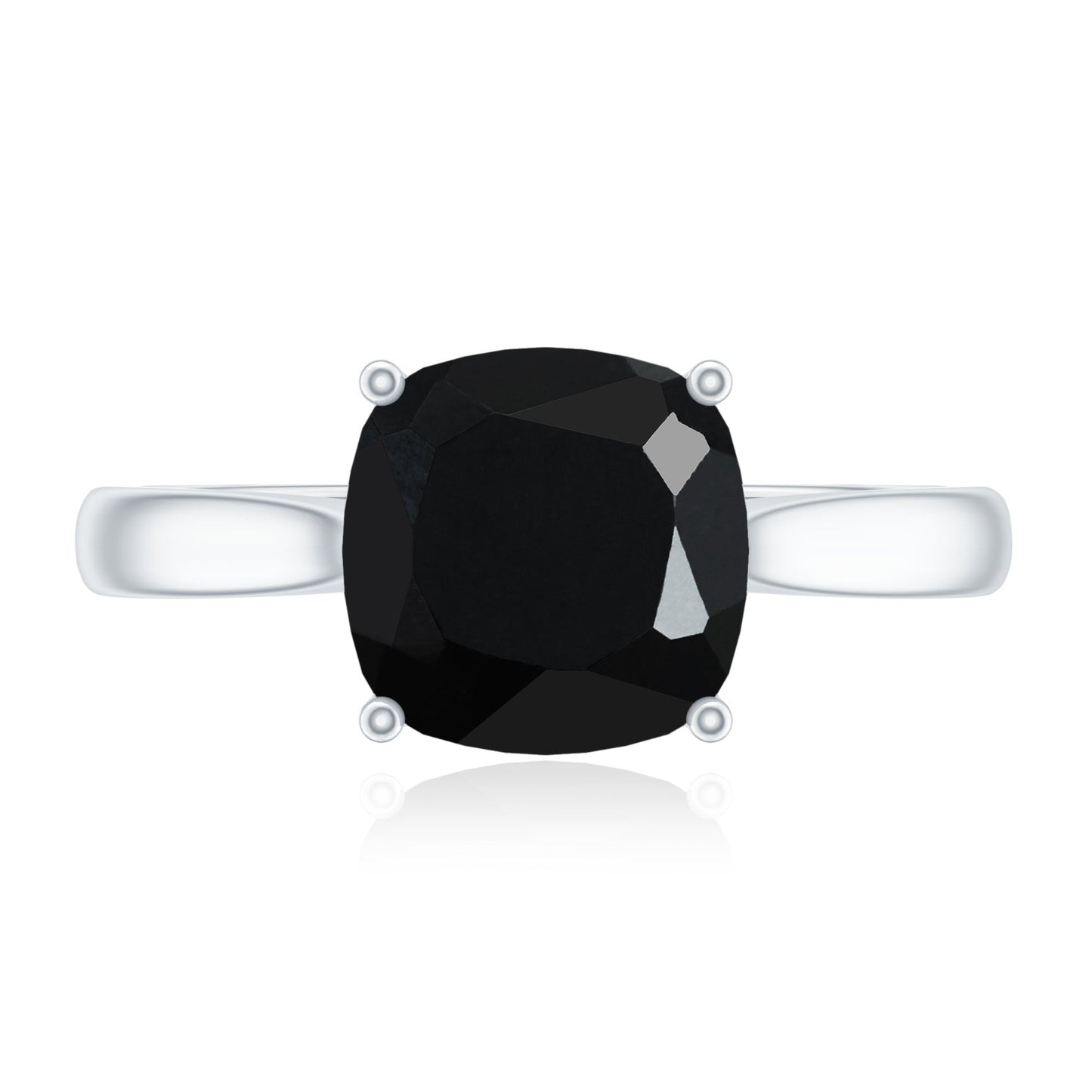 2 Carat Cushion Cut Black Spinel Solitaire Engagement Ring