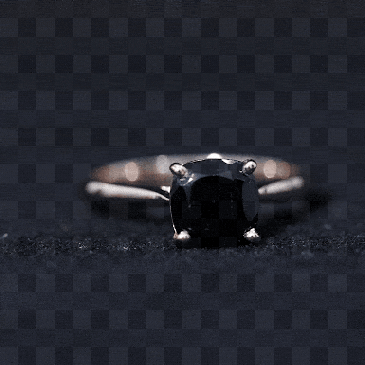 2 Carat Cushion Cut Black Onyx Solitaire Engagement Ring