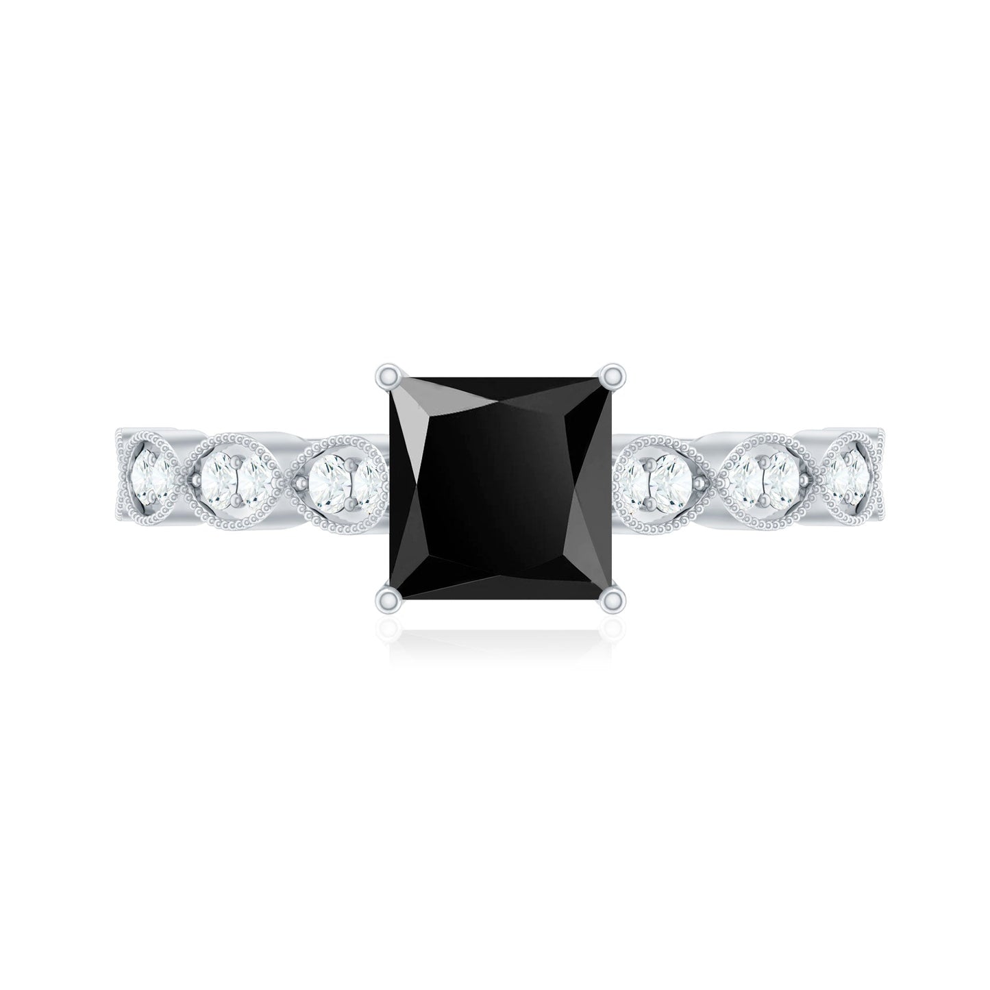 Princess Cut Black Onyx and Diamond Designer Engagement Ring