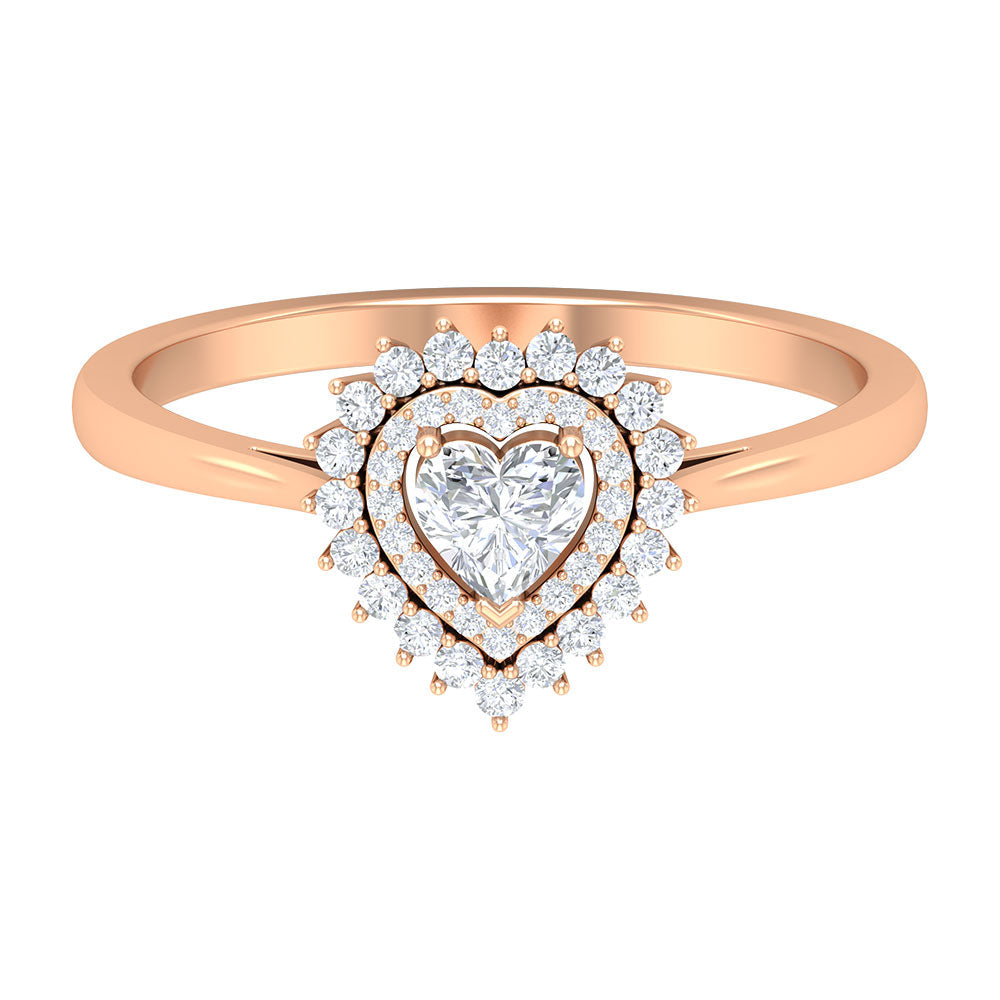 Certified Real 0.27 Carat Diamond Heart Engagement Ring with Double Halo