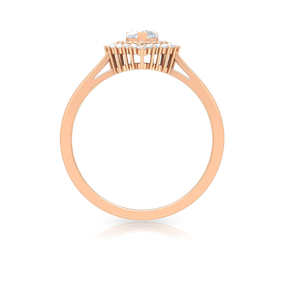 Certified Real 0.27 Carat Diamond Heart Engagement Ring with Double Halo