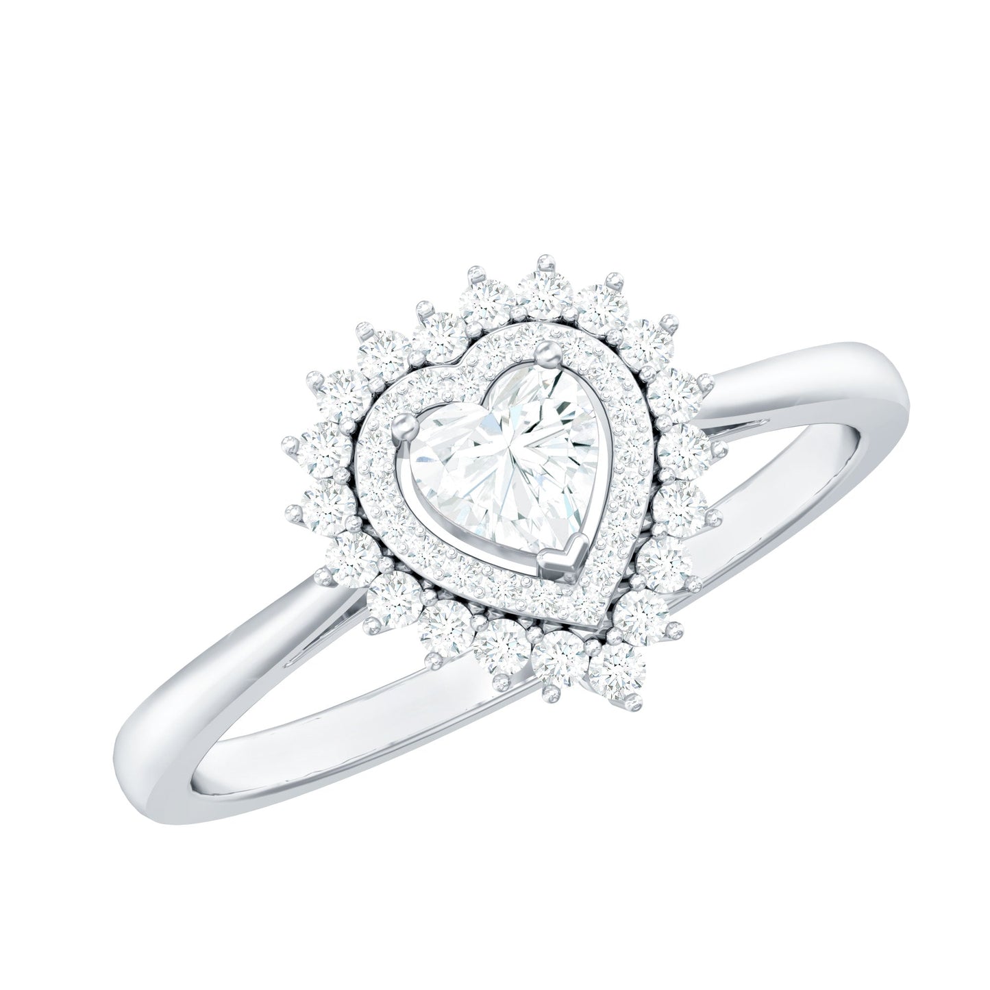 Certified Real 0.27 Carat Diamond Heart Engagement Ring with Double Halo