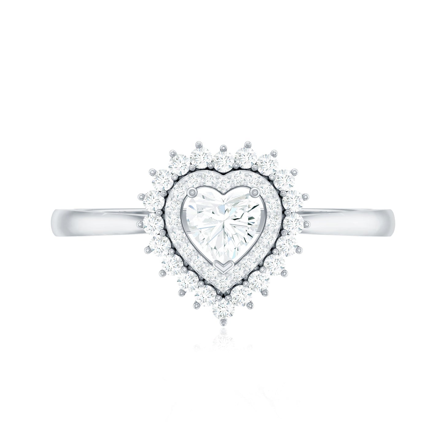 Certified Real 0.27 Carat Diamond Heart Engagement Ring with Double Halo