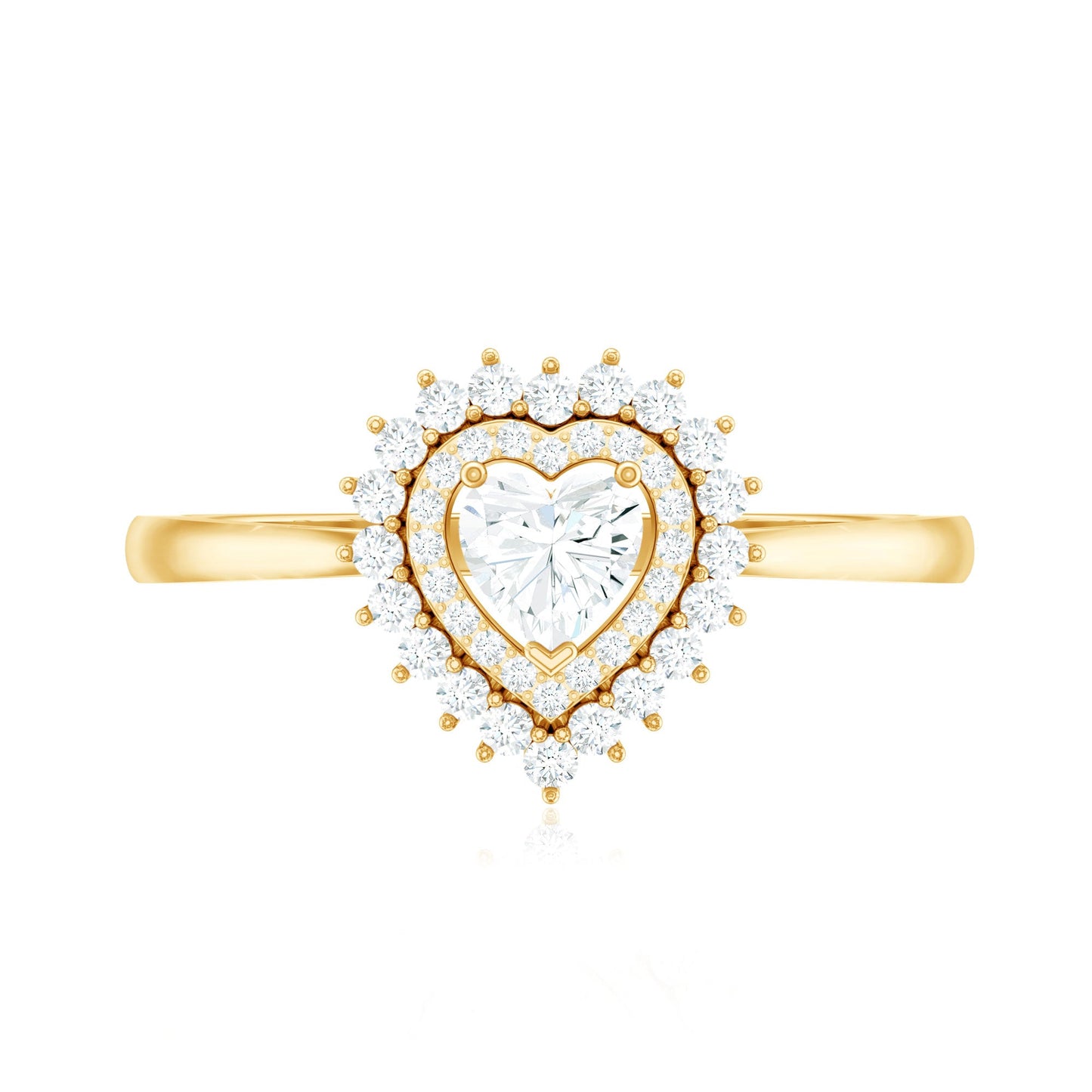 Certified Real 0.27 Carat Diamond Heart Engagement Ring with Double Halo