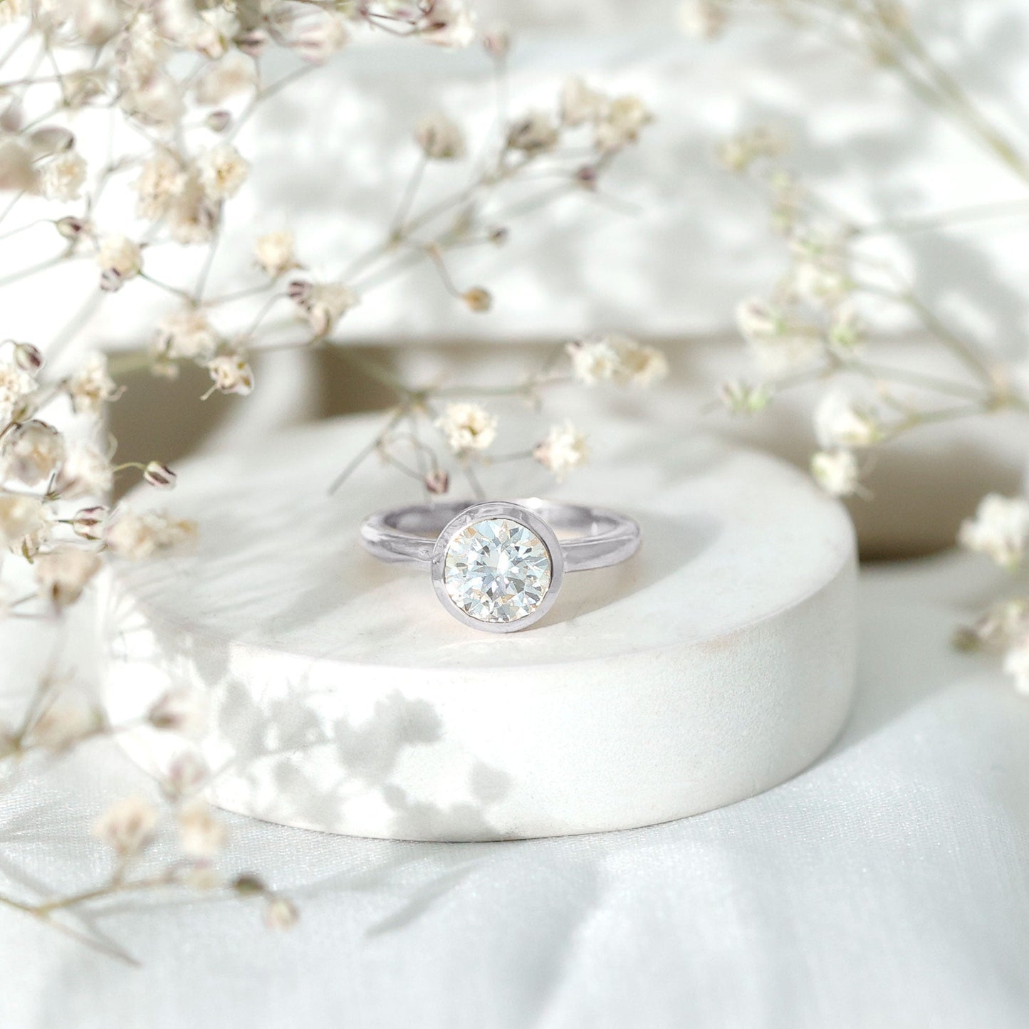 Bezel Set Moissanite Solitaire Ring For Engagement
