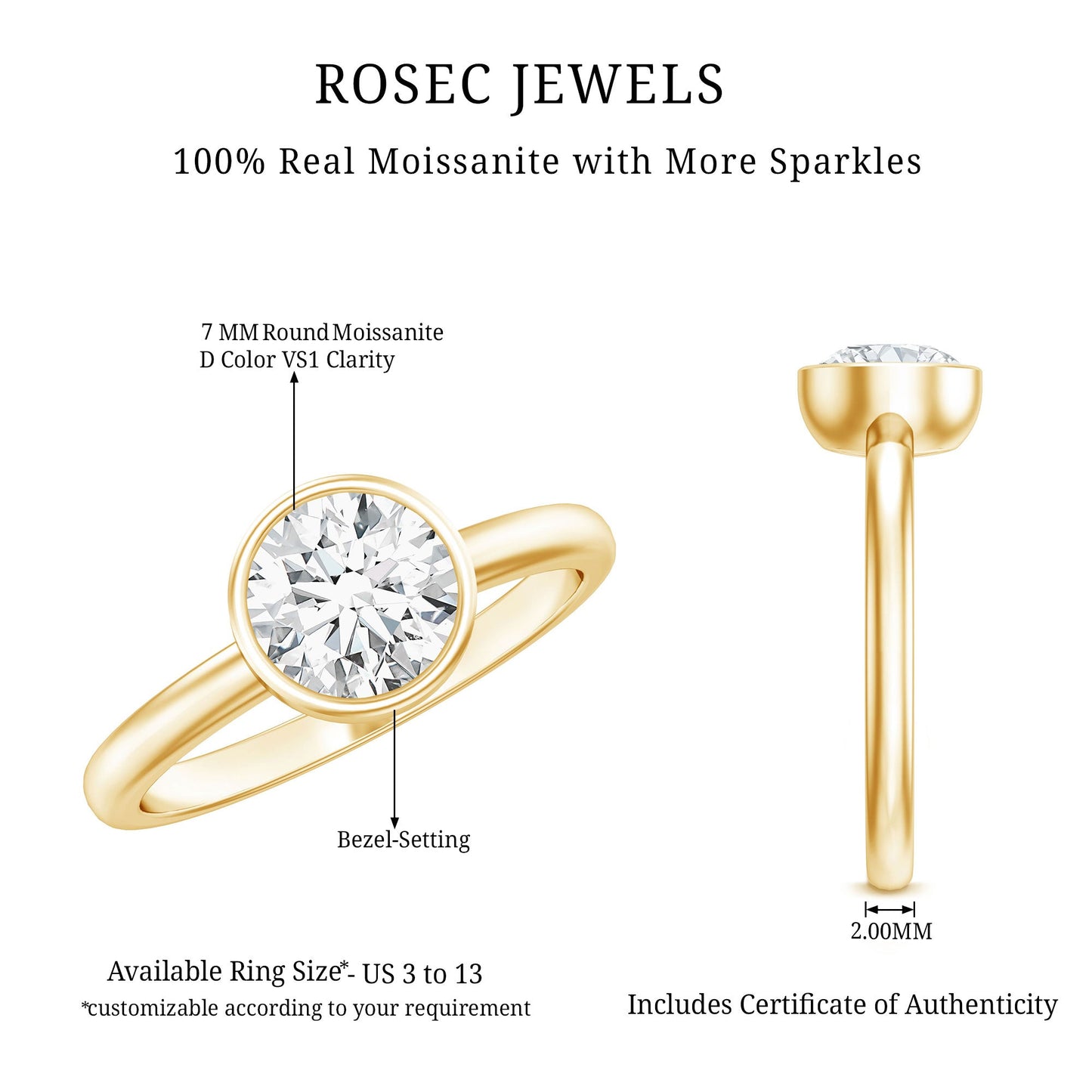 Bezel Set Moissanite Solitaire Ring For Engagement