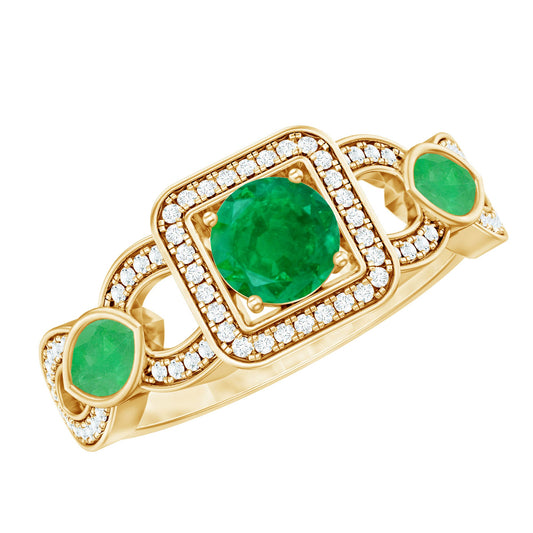 Vintage Style Emerald and Diamond Engagement Ring for Women