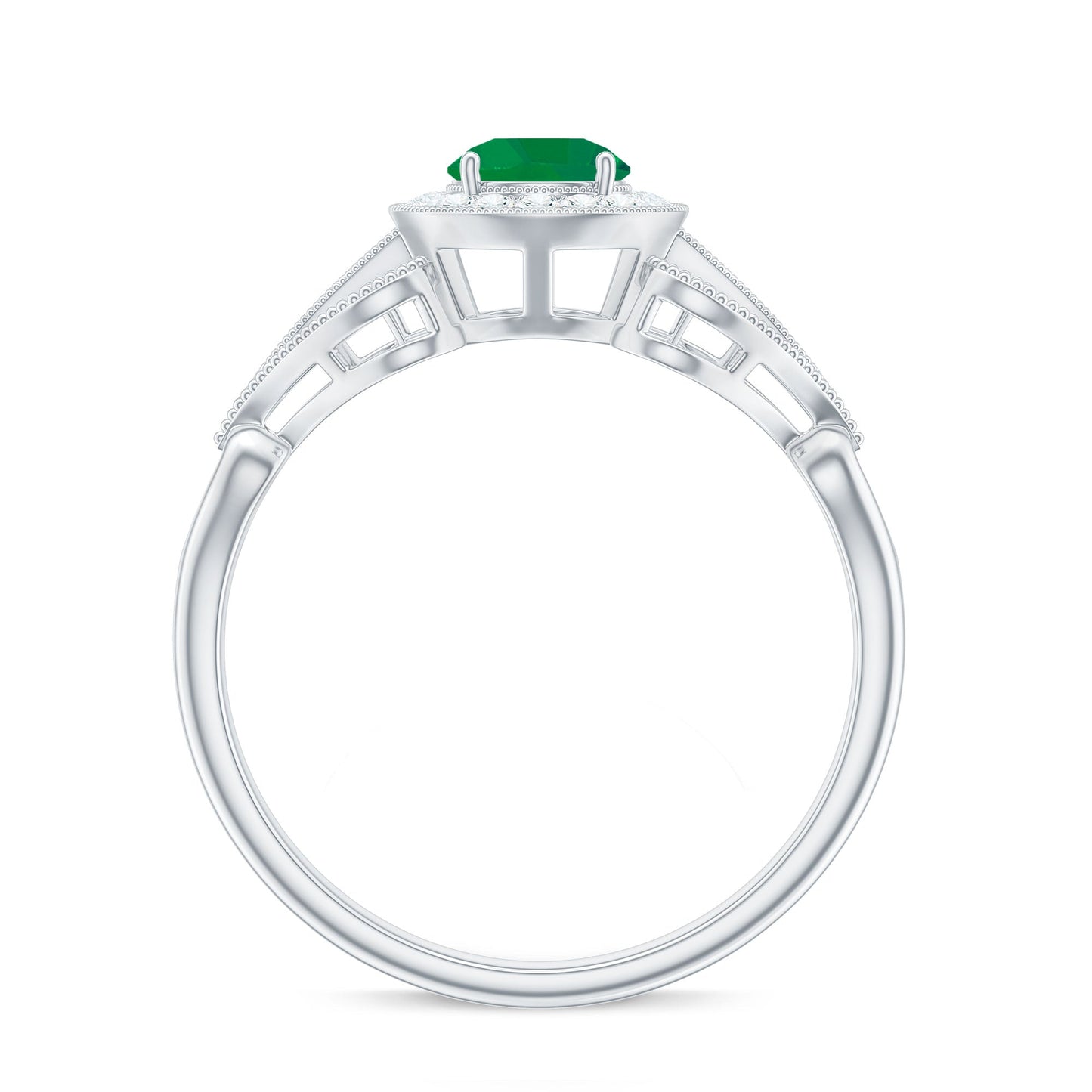 AAA Quality Emerald and Diamond Vintage Inspired Engagement Ring