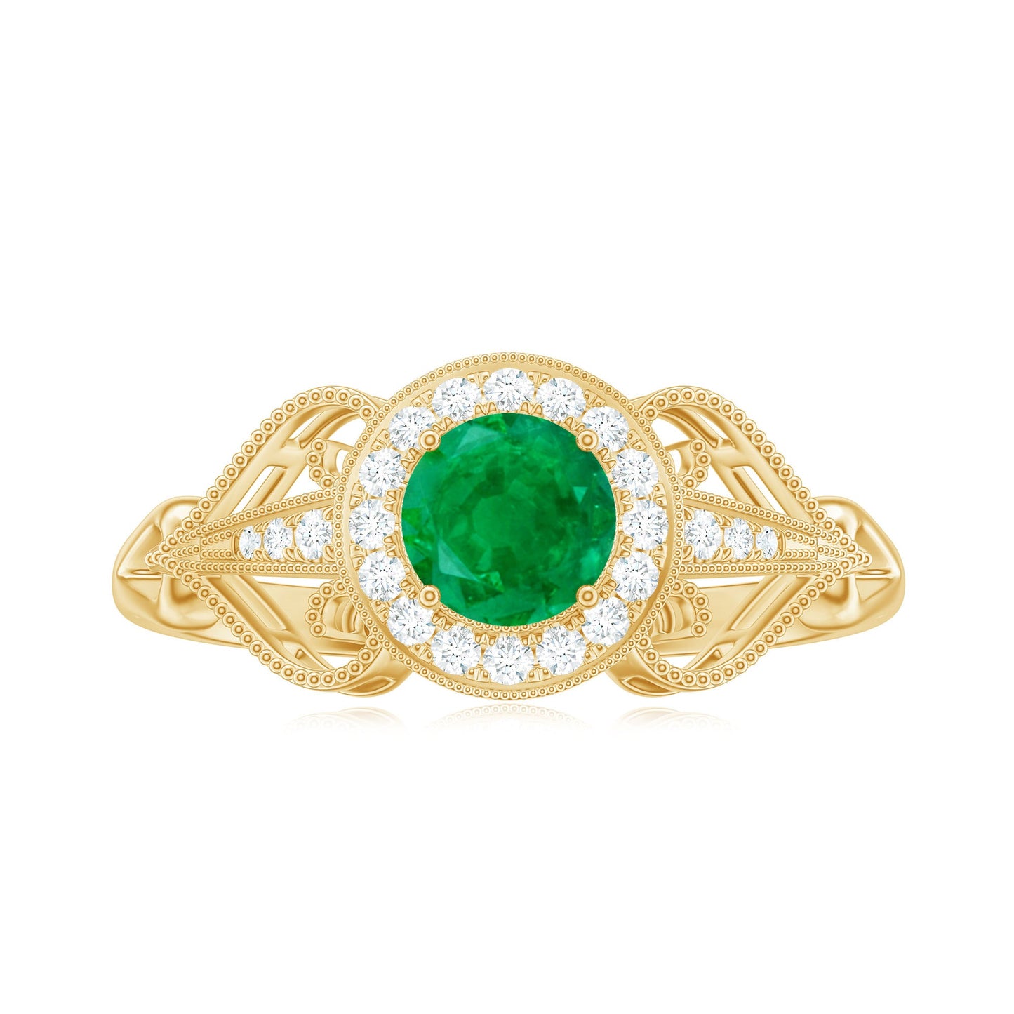 AAA Quality Emerald and Diamond Vintage Inspired Engagement Ring