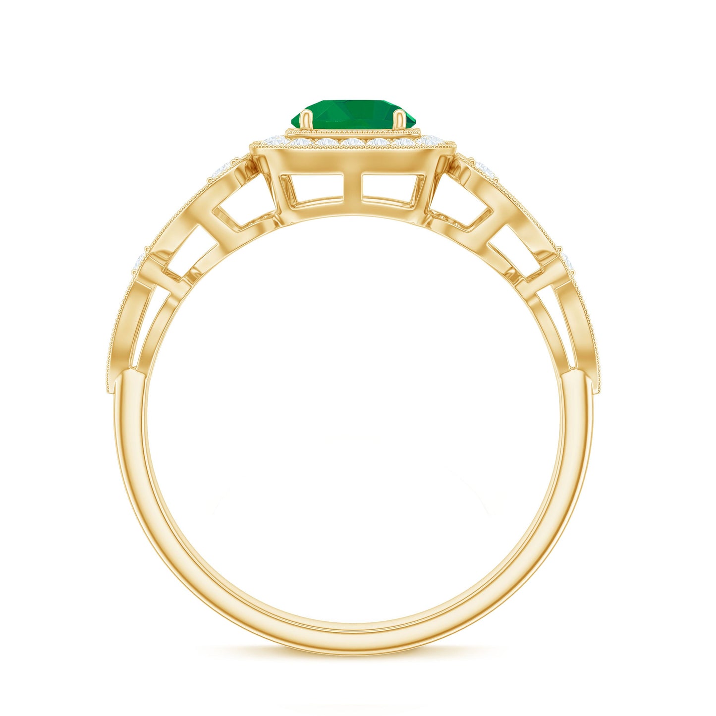 Vintage Looking Emerald Engagement Ring with Diamond Halo